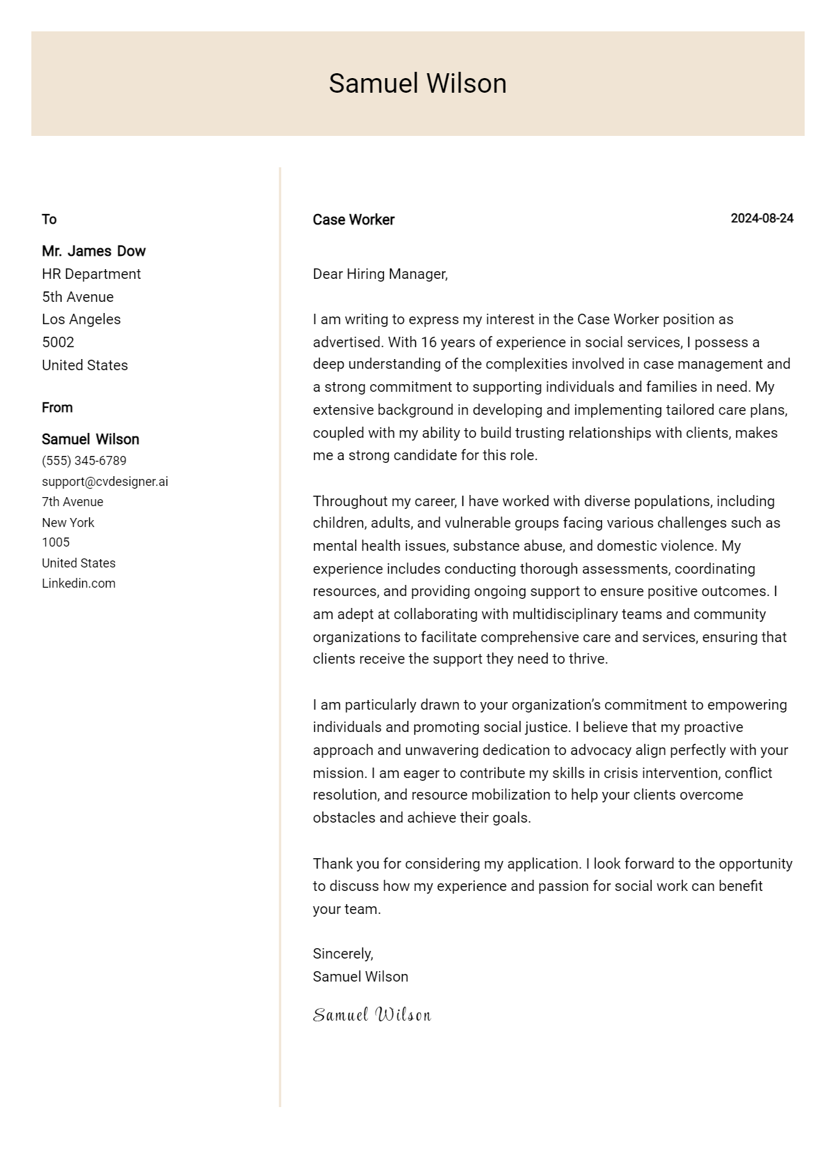 Case Worker Cover Letter Example for 2026: Top CV Skills Preview