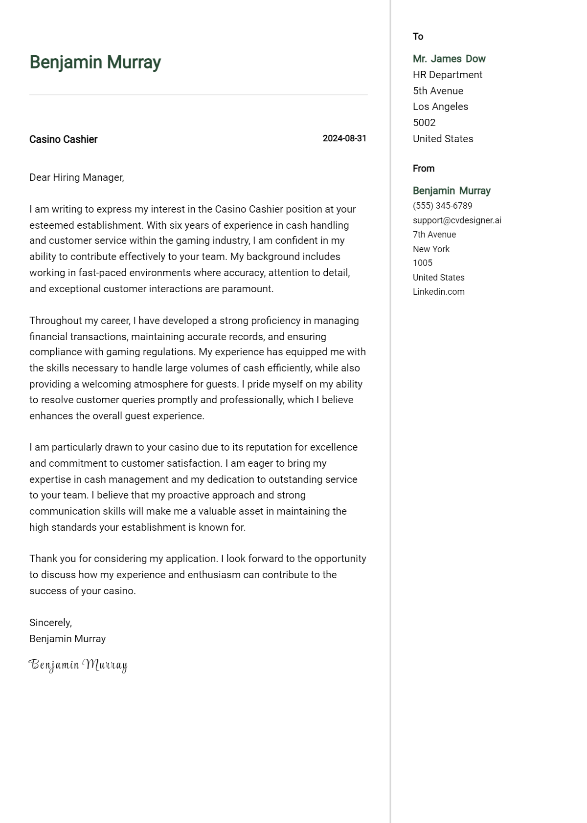 Casino Cashier Cover Letter Example for 2026: Ultimate Guide Preview