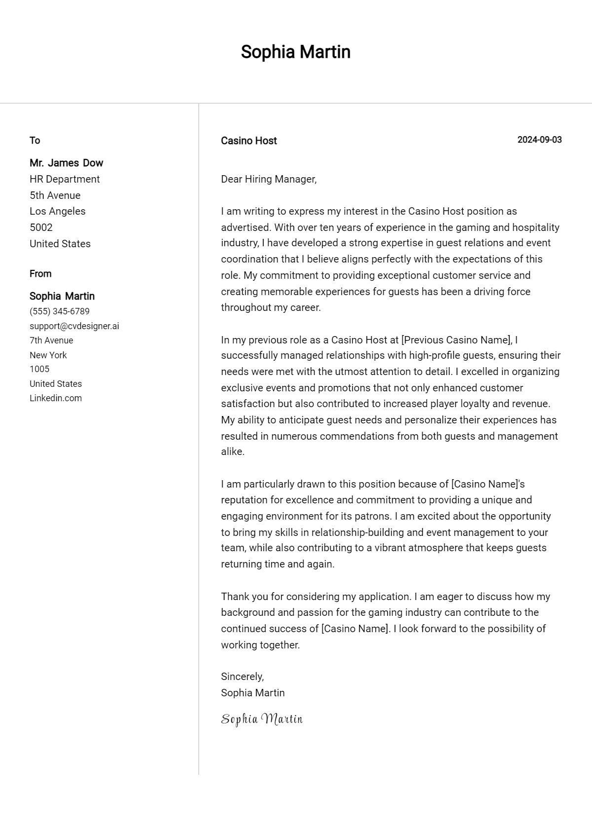 Casino Host Cover Letter Examples and Templates for 2026 Preview