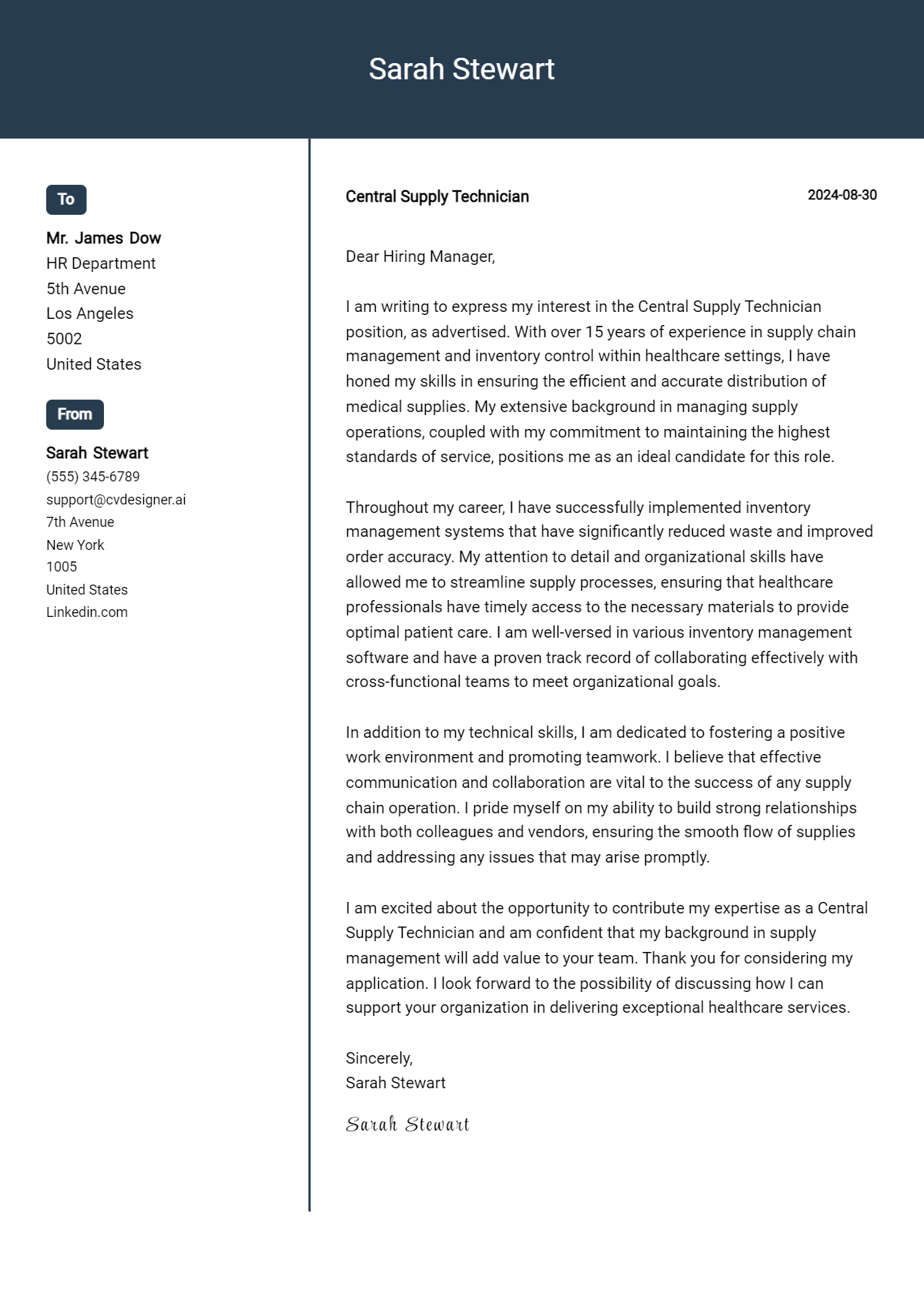 Central Supply Technician Cover Letter Example for 2026: Ultimate Guide Preview