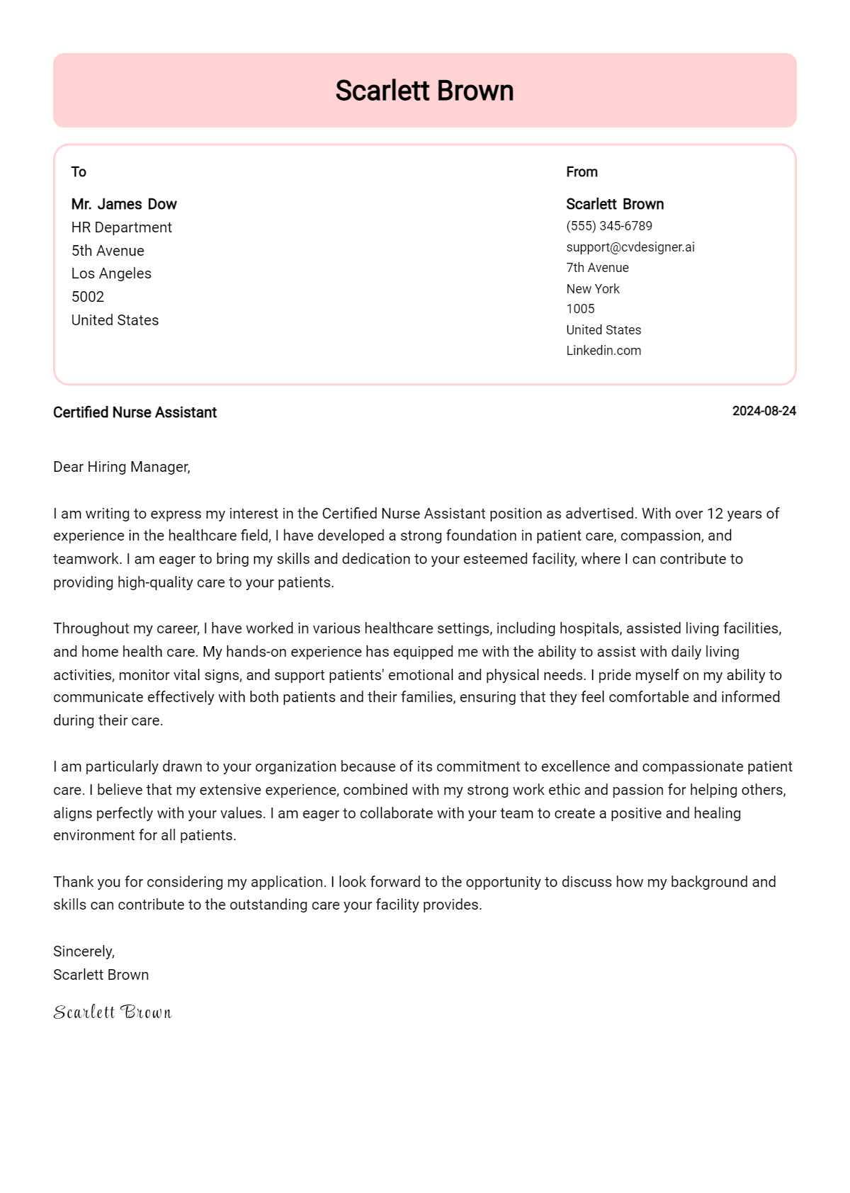 27 Certified Nurse Assistant Cover Letter Example for 2026 (Complete Writing Guide) Preview