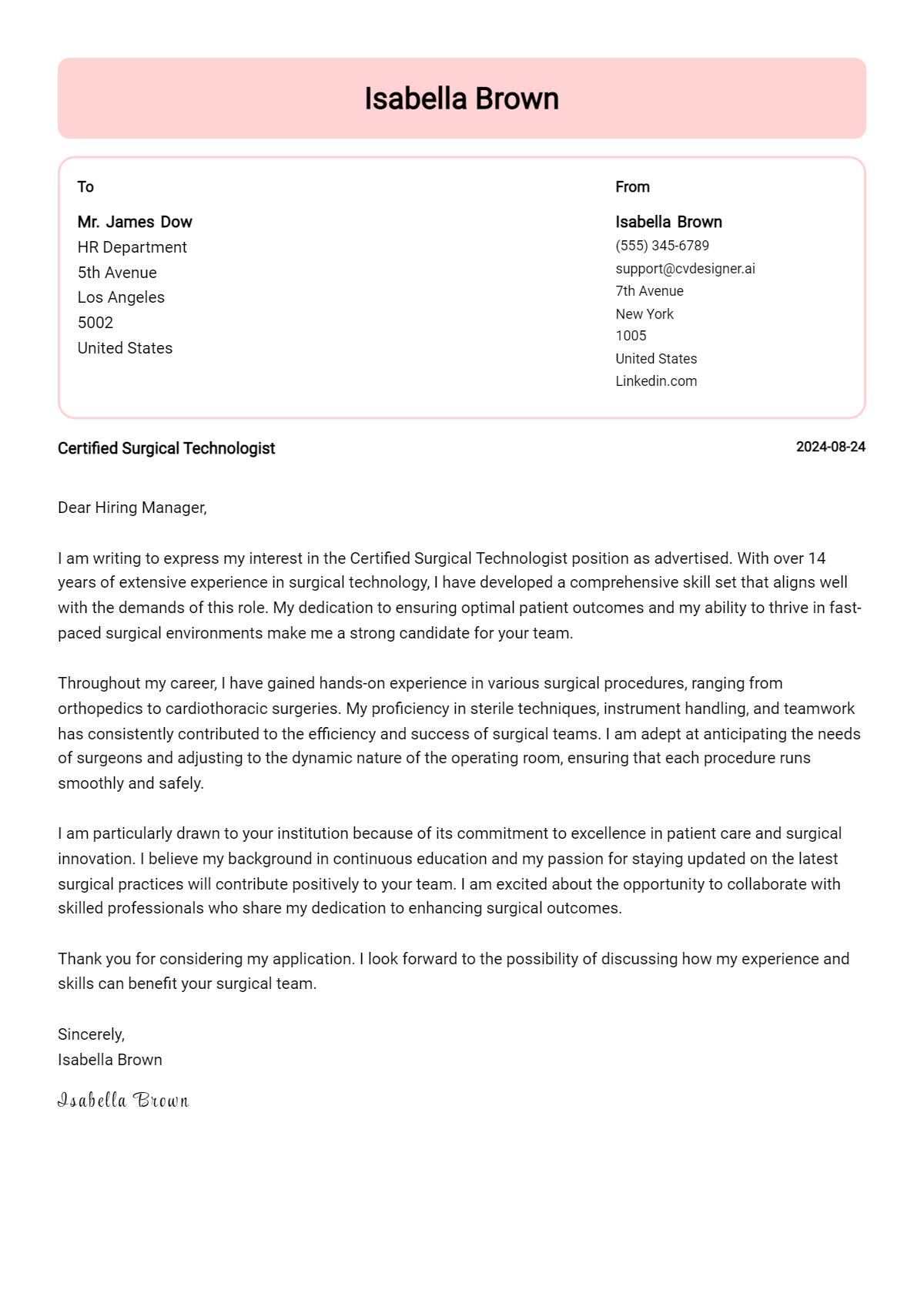 Certified Surgical Technologist Cover Letter Example for 2026: Proven Tips Preview
