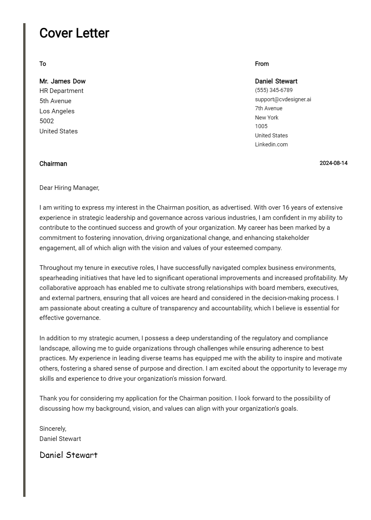 Chairman Cover Letter Examples and Templates for 2026 Preview