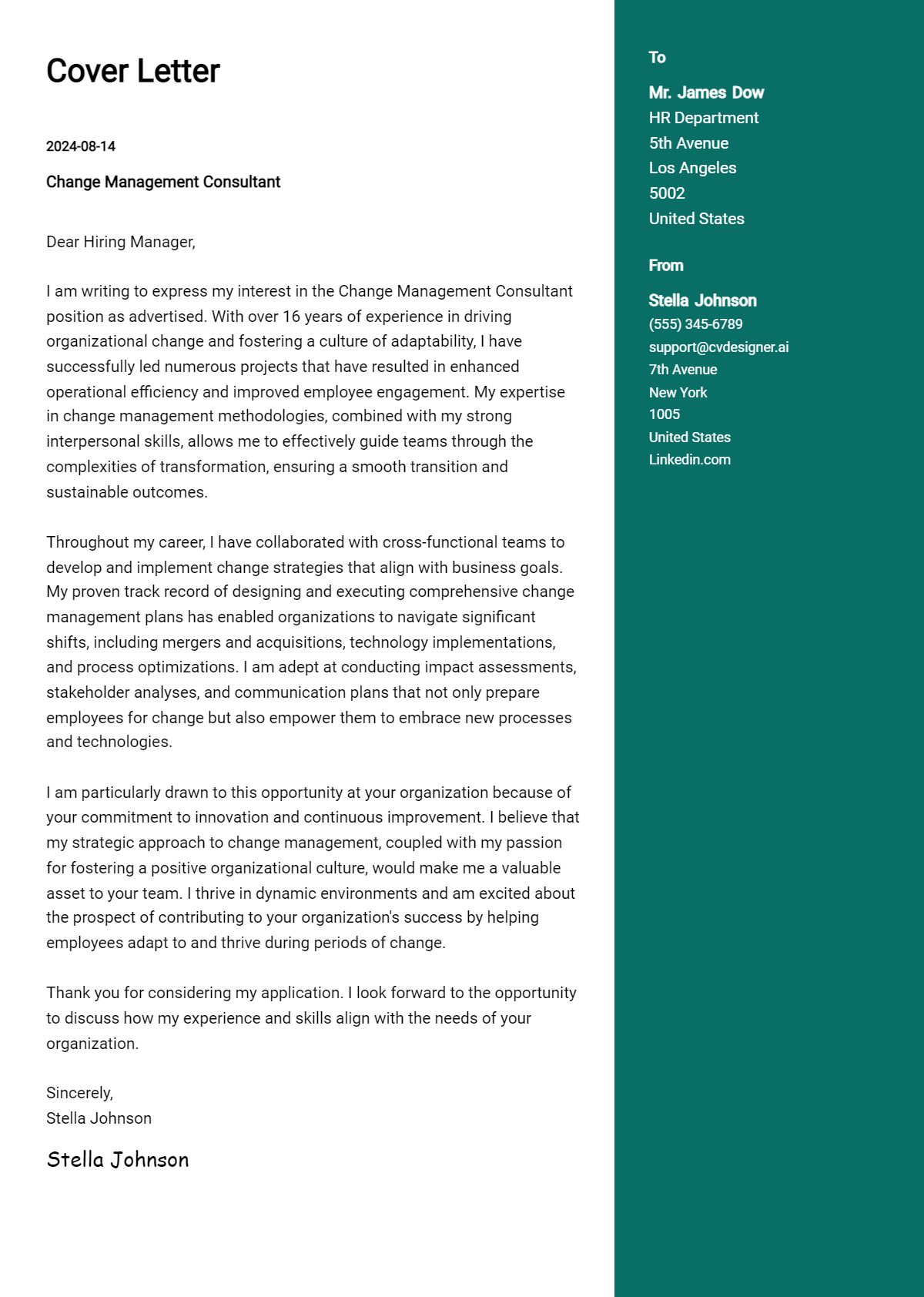 Change Management Consultant Cover Letter Example for 2026: Expert Tips & Templates Preview