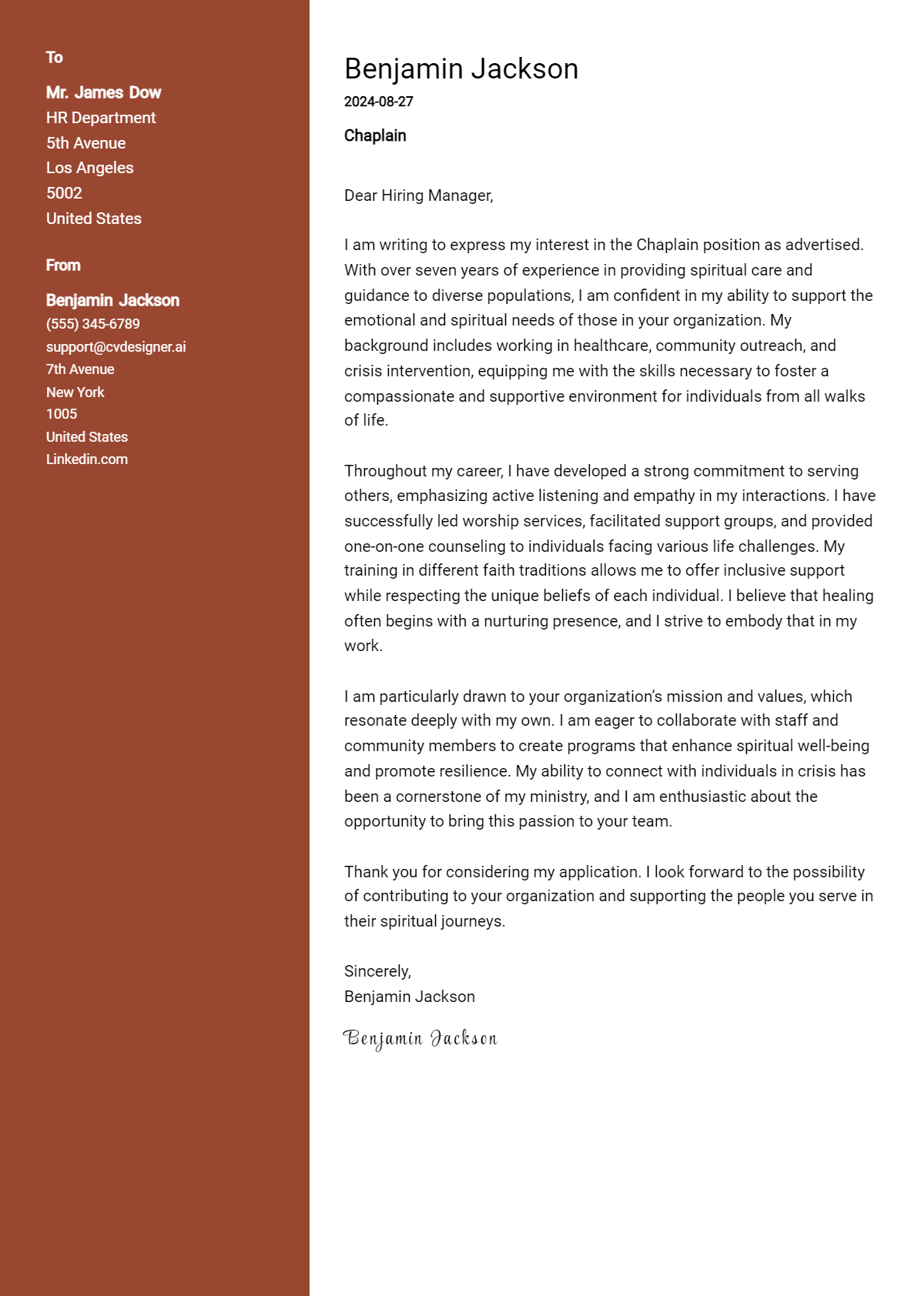 Chaplain Cover Letter Examples with Writing Tips for 2026 Preview