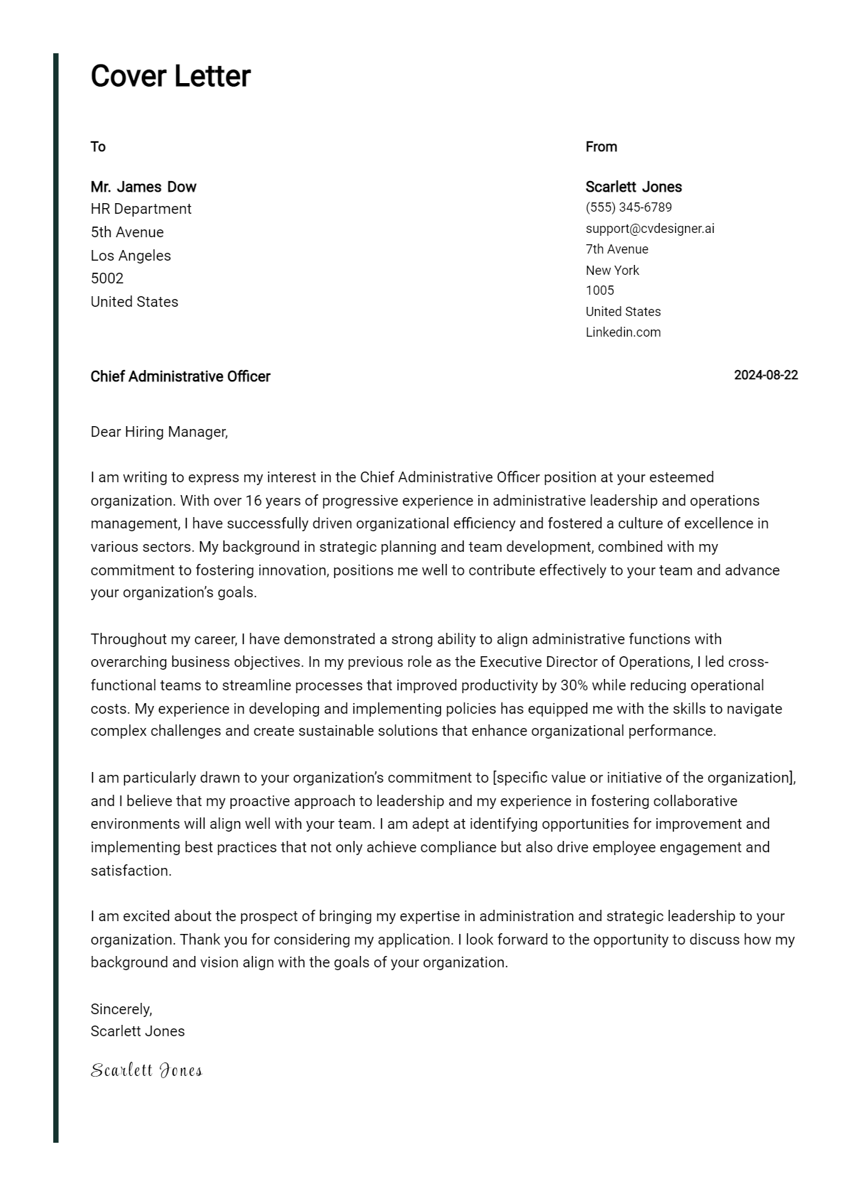 Chief Administrative Officer Cover Letter Example for 2026: Expert Tips & Templates Preview