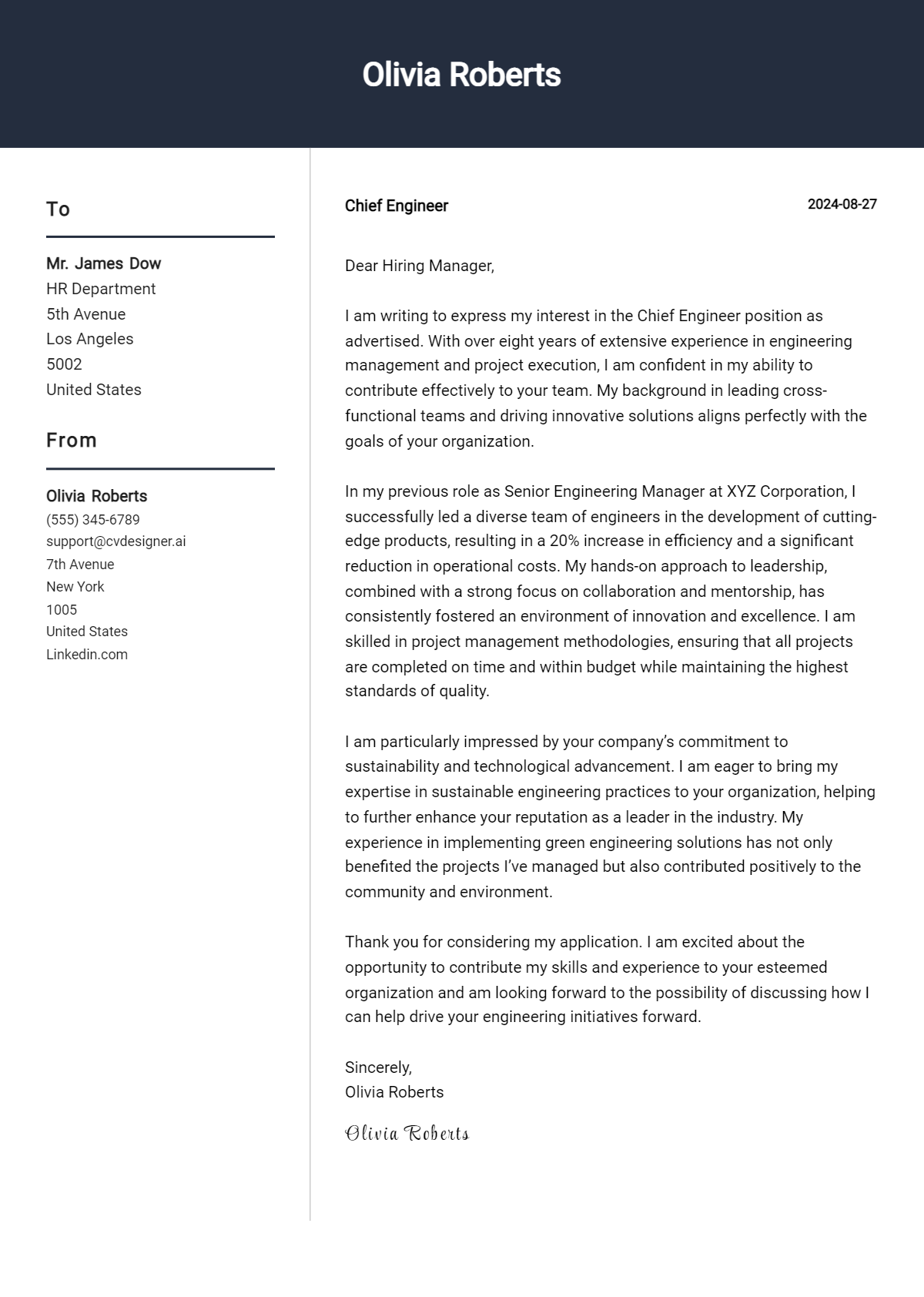 9 Chief Engineer Cover Letter Examples with Writing Tips for 2026 Preview