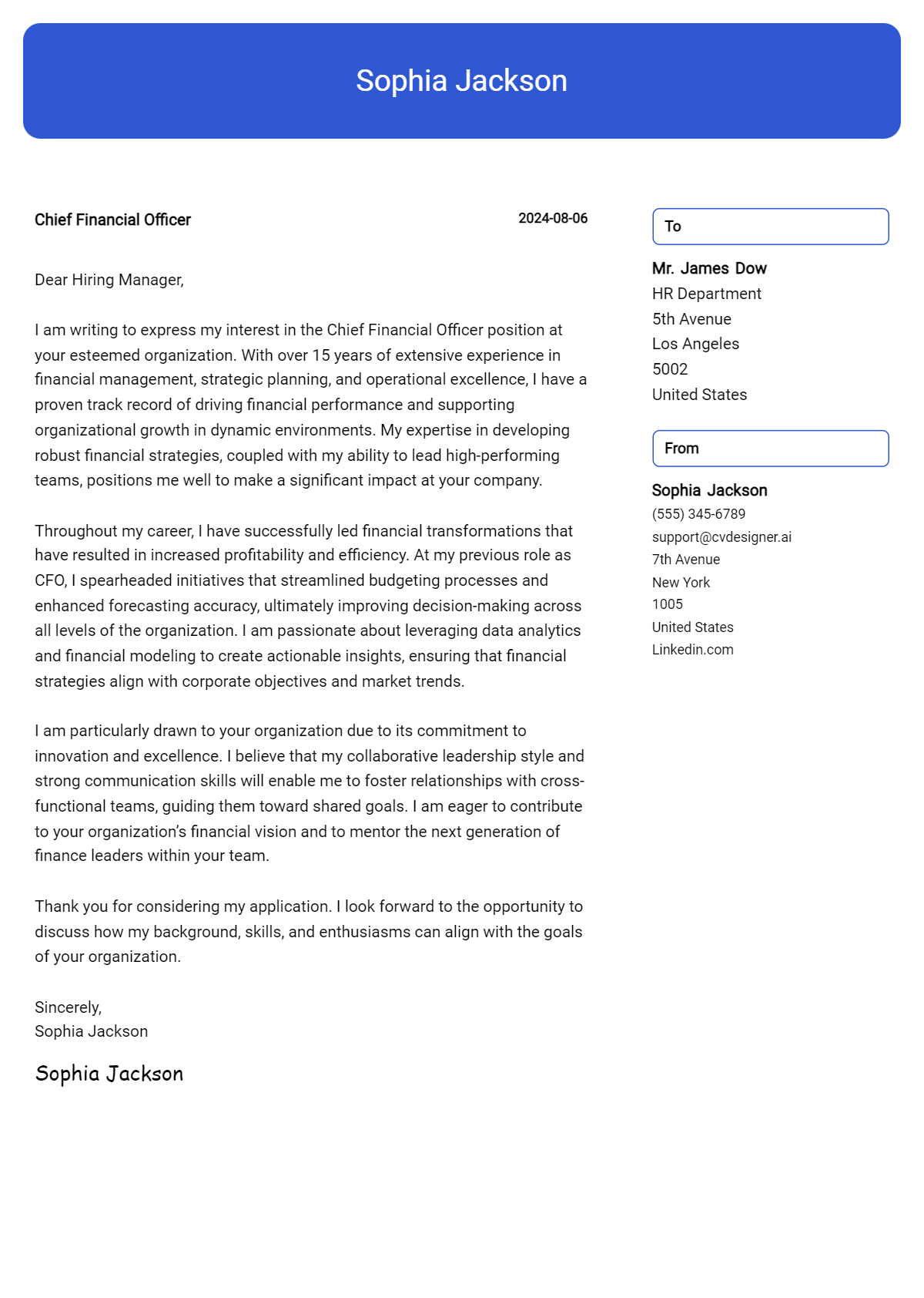 Chief Financial Officer Cover Letter Example for 2026: Tips & Templates Preview