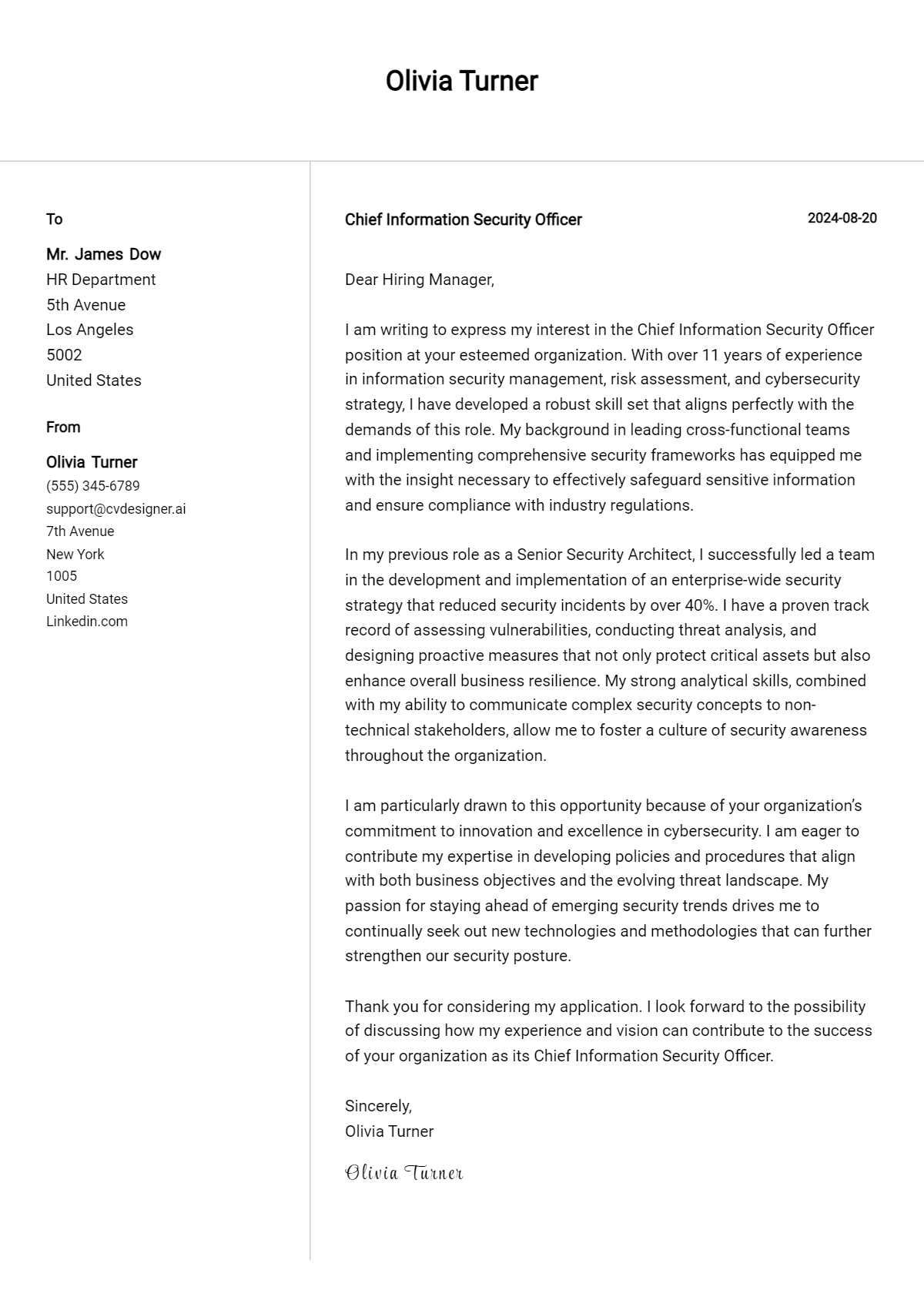 Chief Information Security Officer Cover Letter Examples and Templates for 2026 Preview