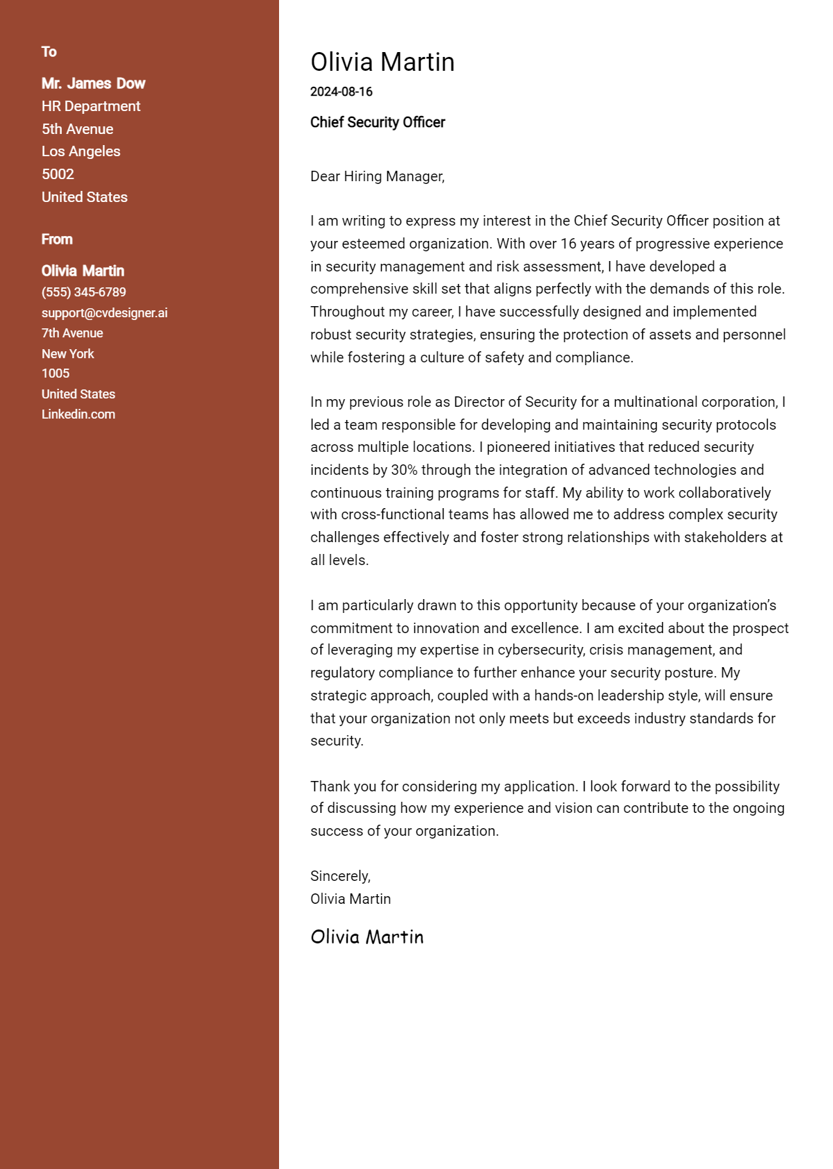 Chief Security Officer Cover Letter Example for 2026: Ultimate Guide Preview