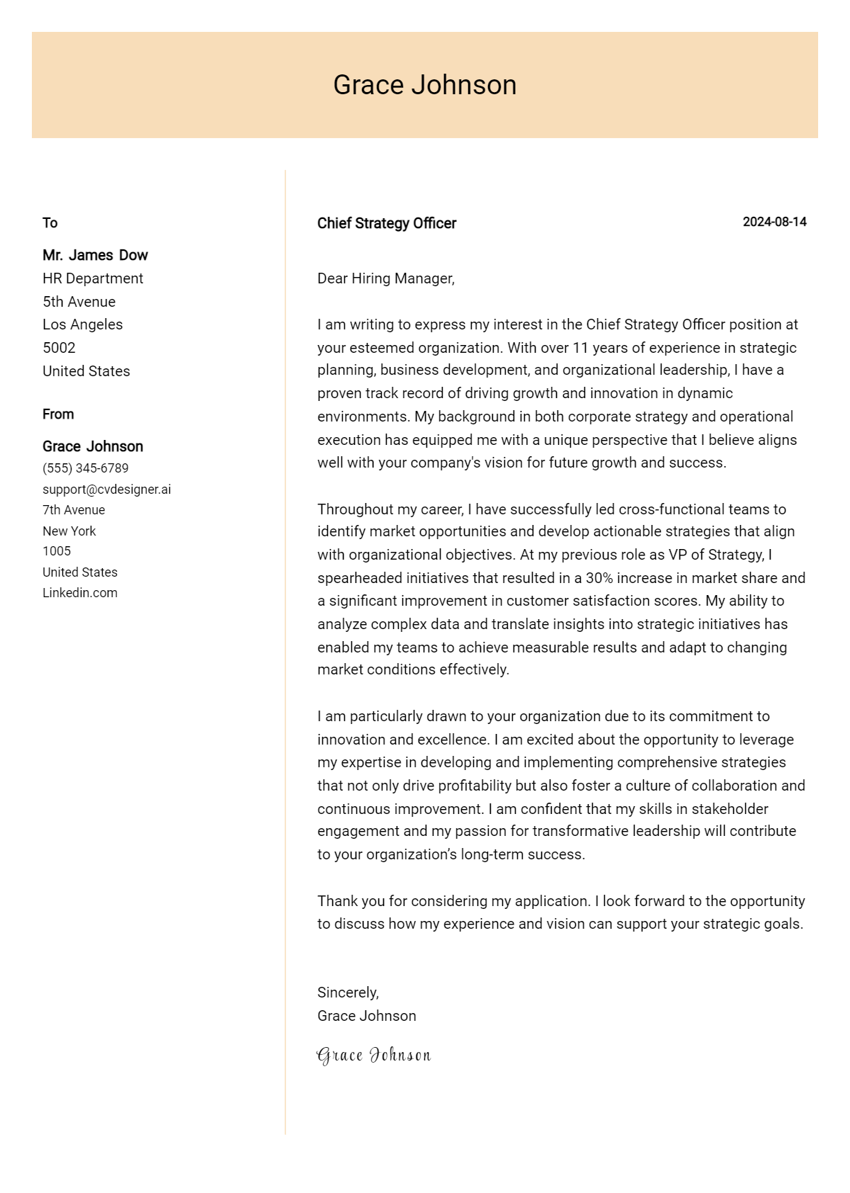 Chief Strategy Officer Cover Letter Example for 2026 (Download Templates) Preview