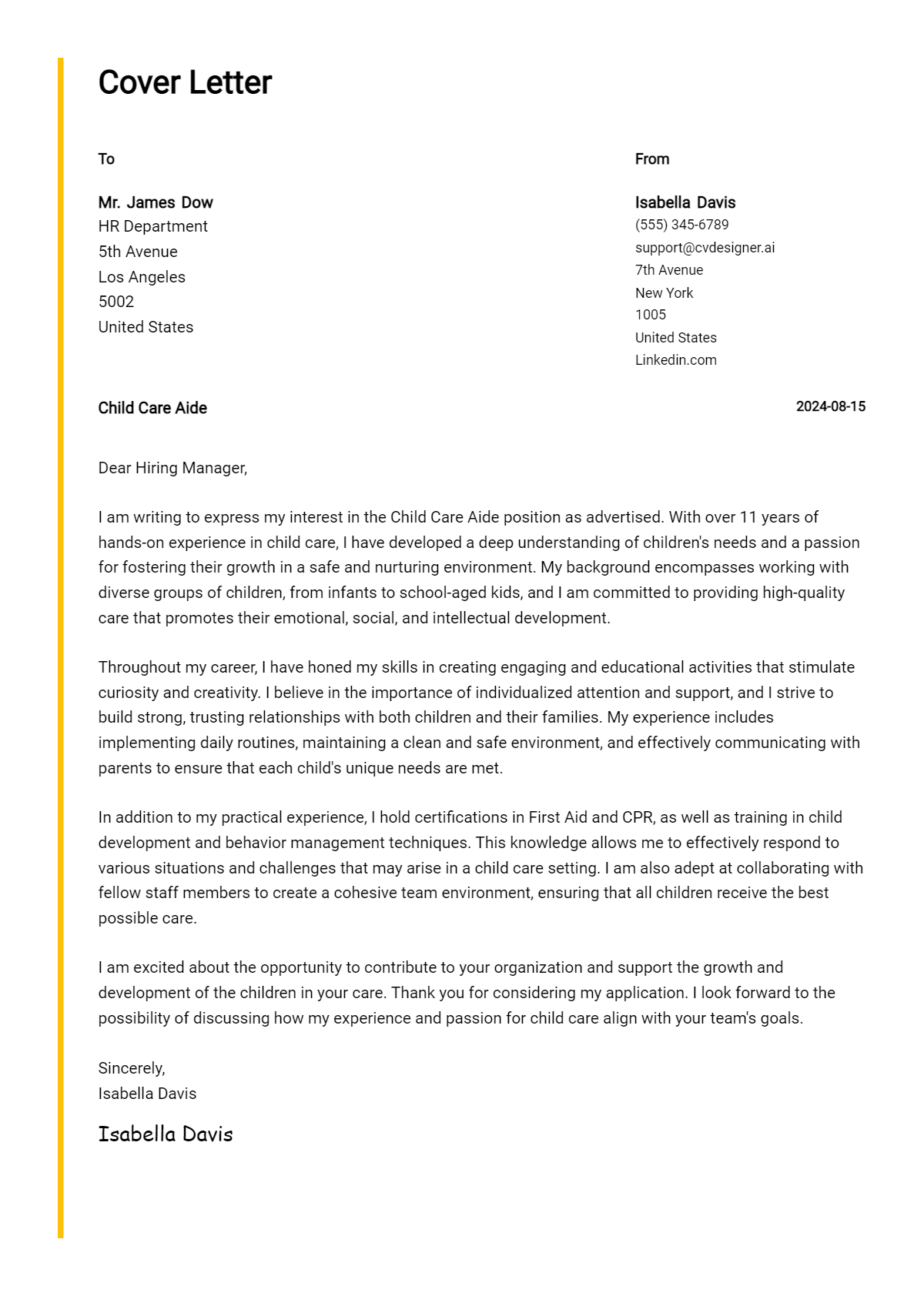 Child Care Aide Cover Letter Example for 2026: Tips & Templates Preview