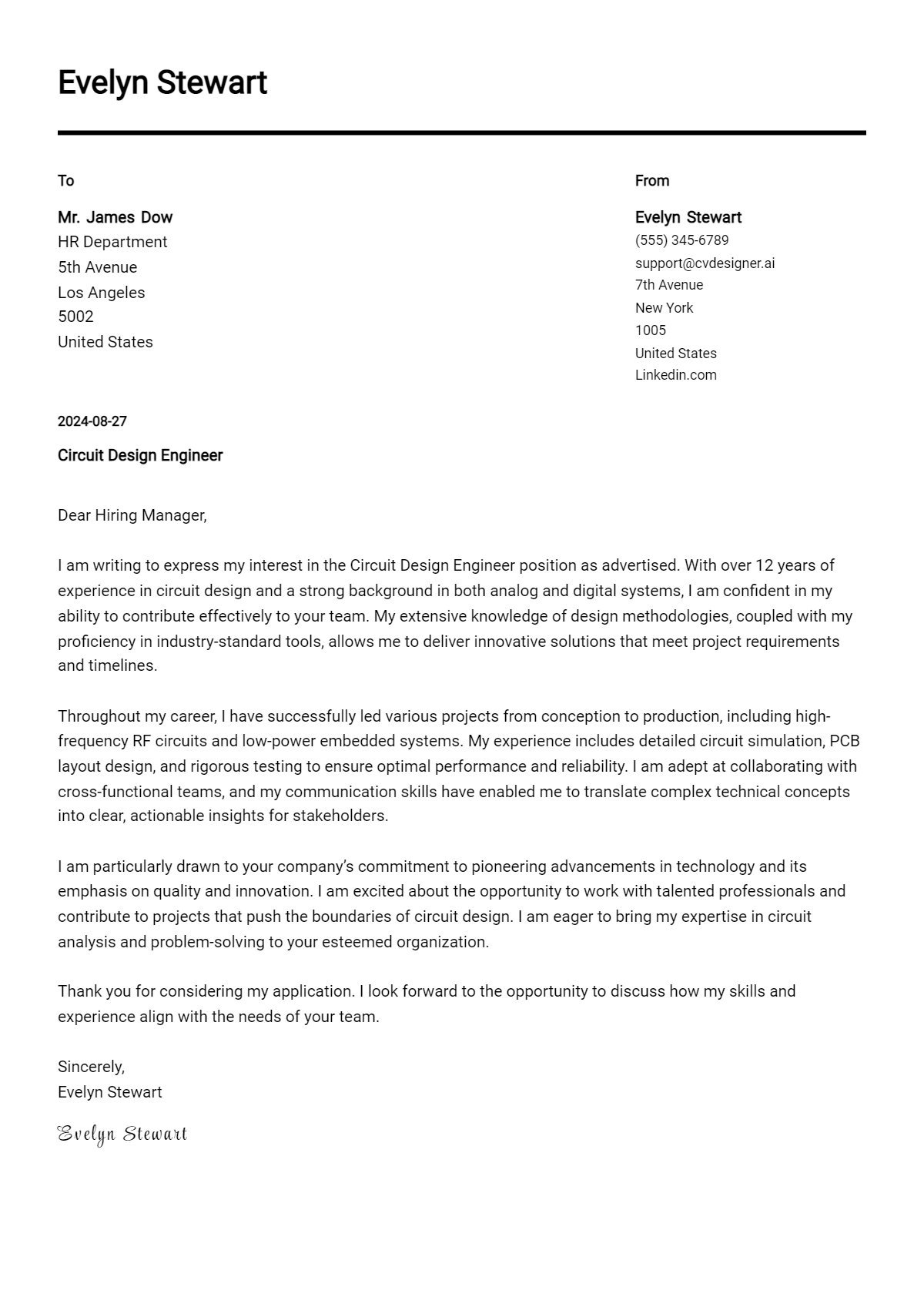 15 Circuit Design Engineer Cover Letter Examples & Samples for 2026 Preview