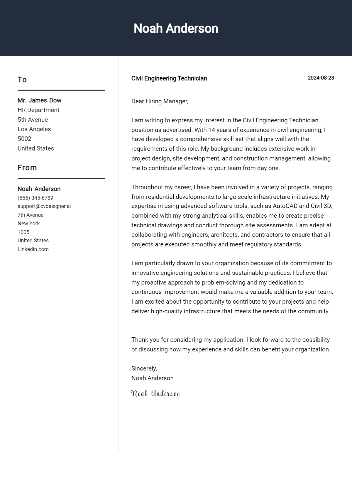 12 Civil Engineering Technician Cover Letter Examples for 2026 (Downloadable) Preview