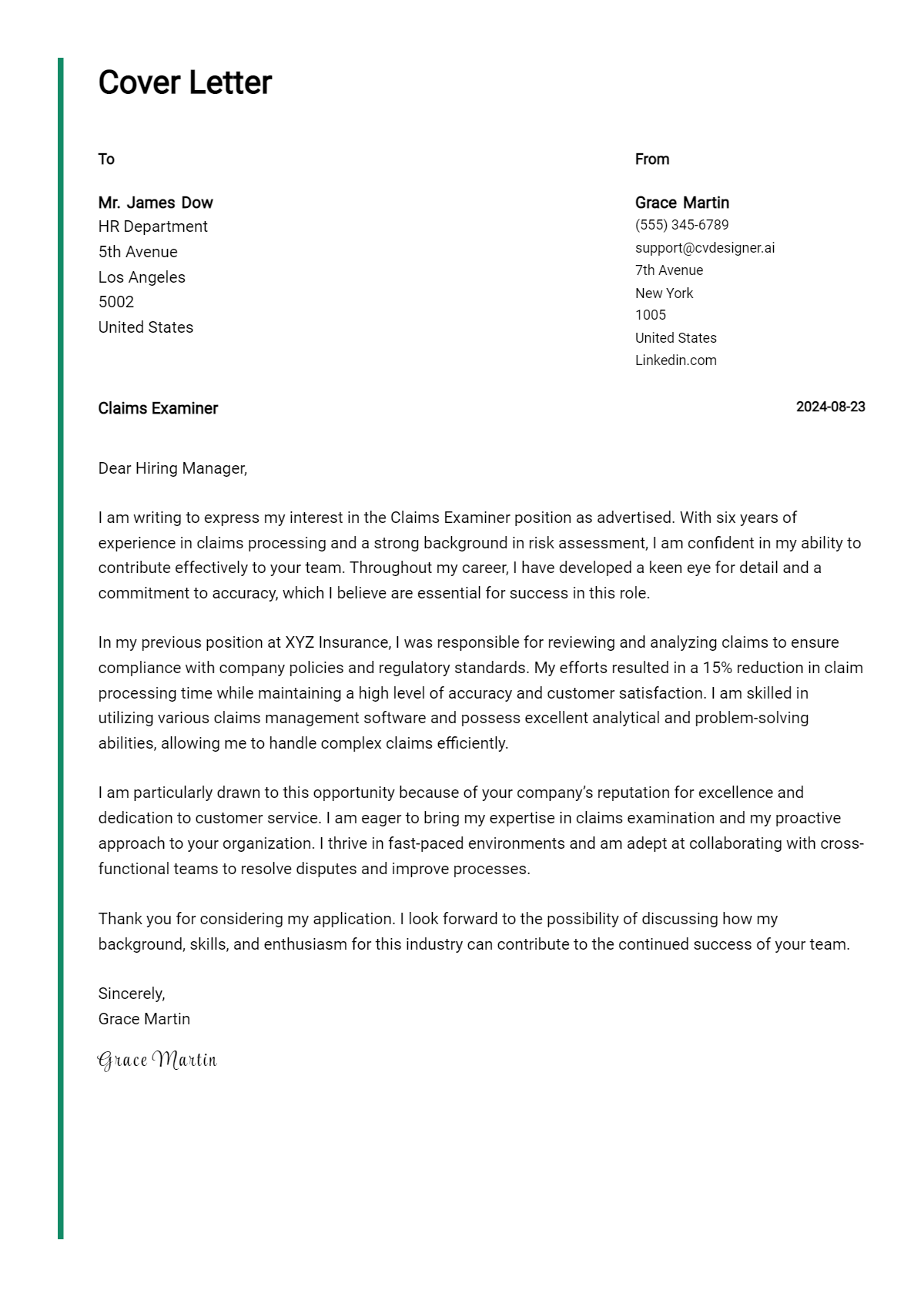 Claims Examiner Cover Letter Example for 2026: Expert Tips & Templates Preview