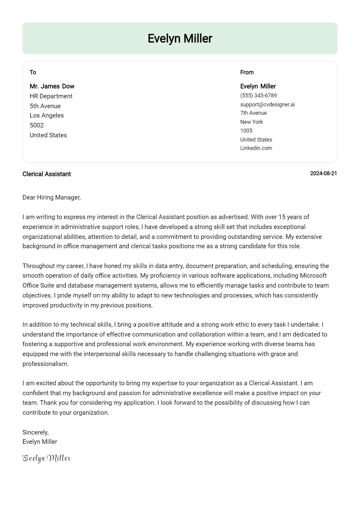 Clerical Assistant Cover Letter Examples with Writing Tips for 2026 Preview