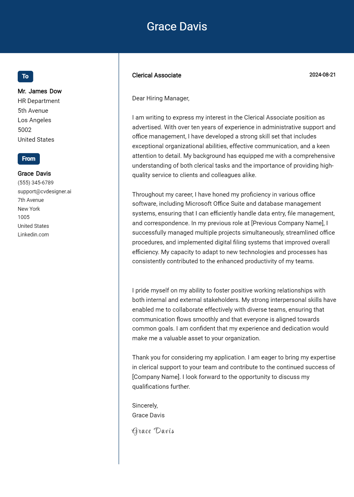 Clerical Associate Cover Letter Example for 2026 (Complete Writing Guide) Preview