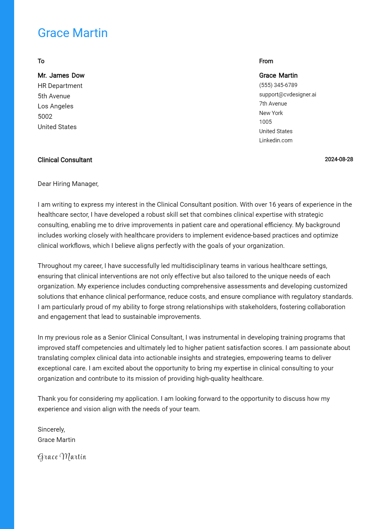 Clinical Consultant Cover Letter Example for 2026 (Writing Guide) Preview