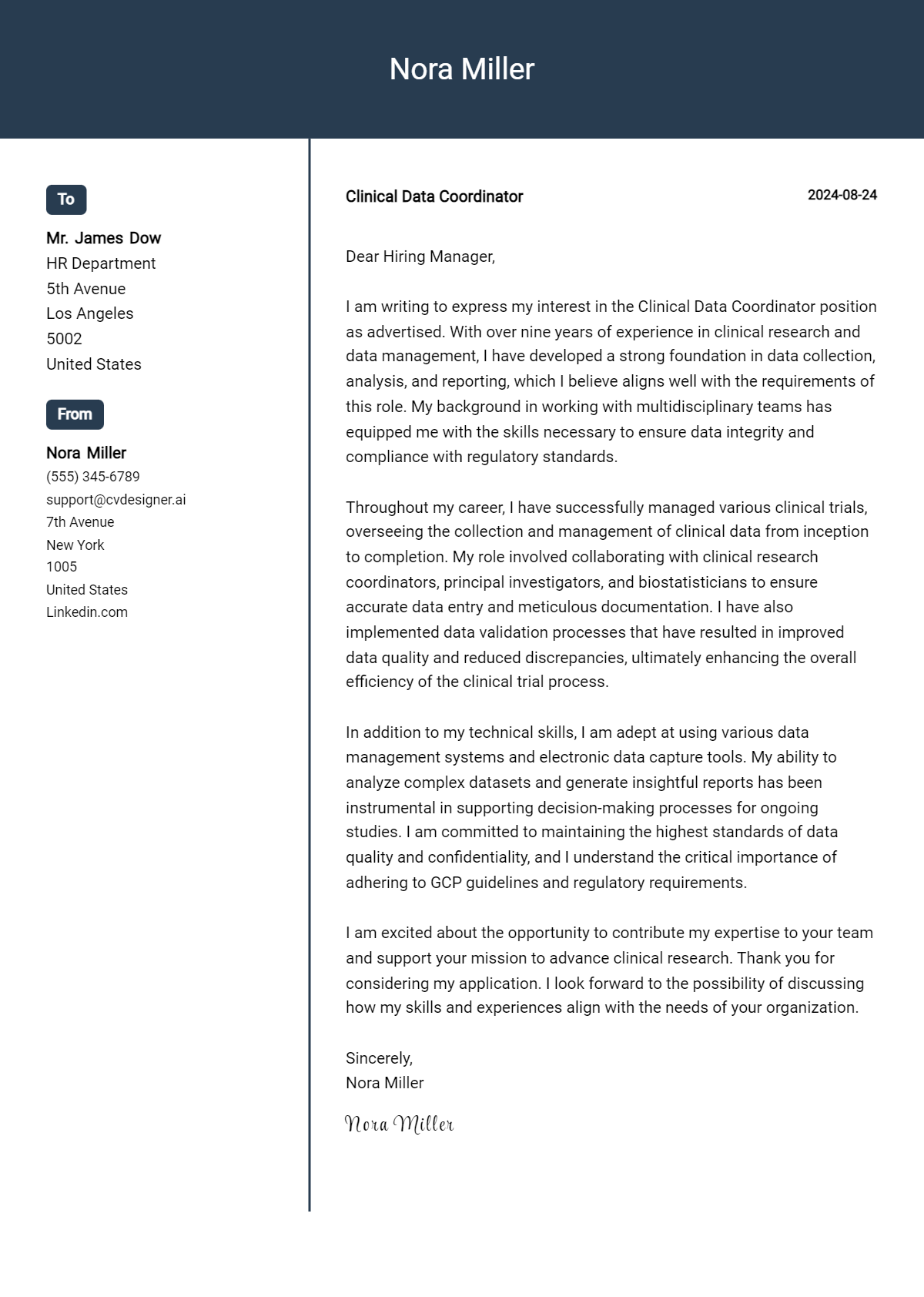 Clinical Data Coordinator Cover Letter Example for 2026: Tips & Templates Preview
