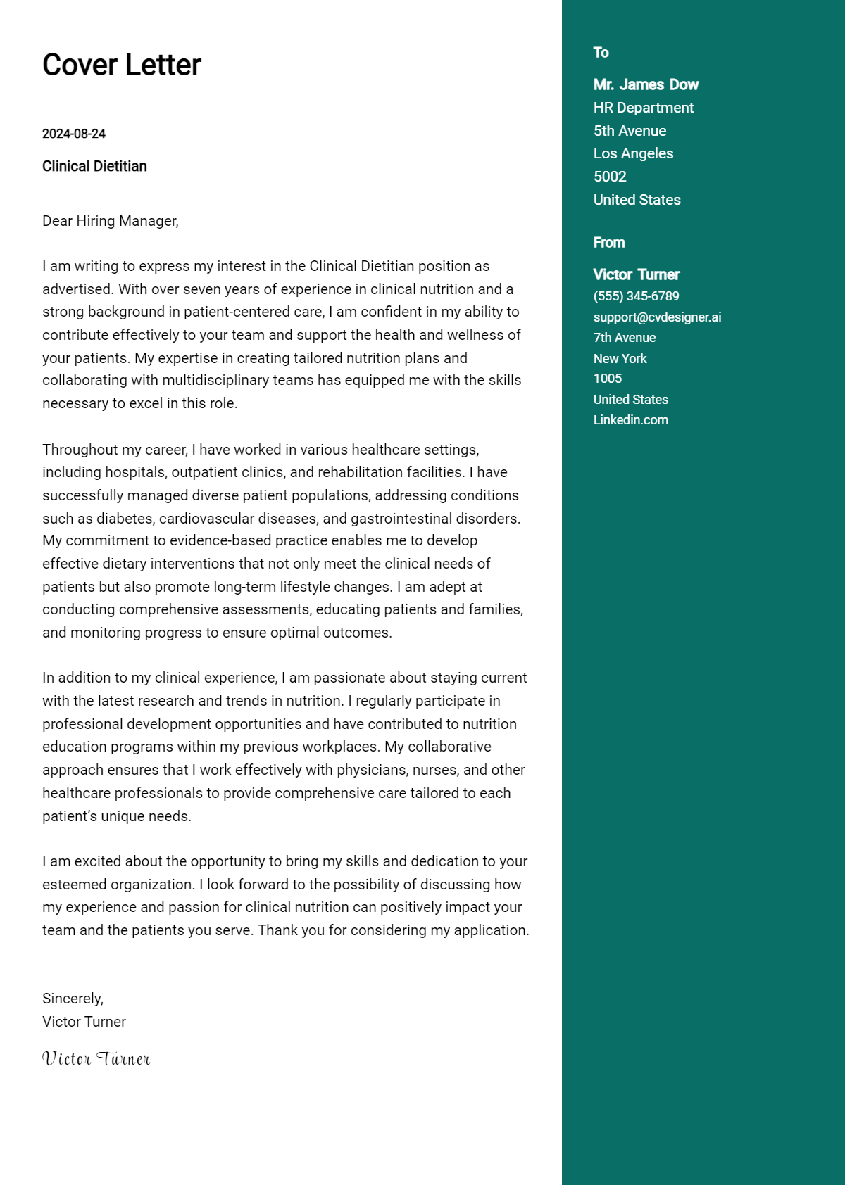 Clinical Dietitian Cover Letter Examples and Templates for 2026 Preview