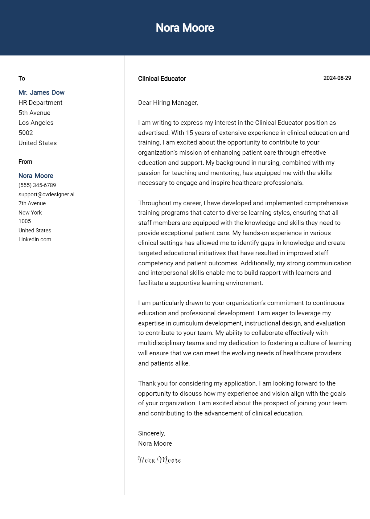 Clinical Educator Cover Letter Example for 2026: Free Templates Preview
