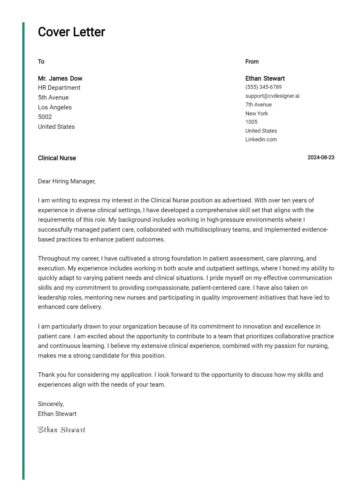32 Clinical Nurse Cover Letter Example for 2026: Free Templates Preview