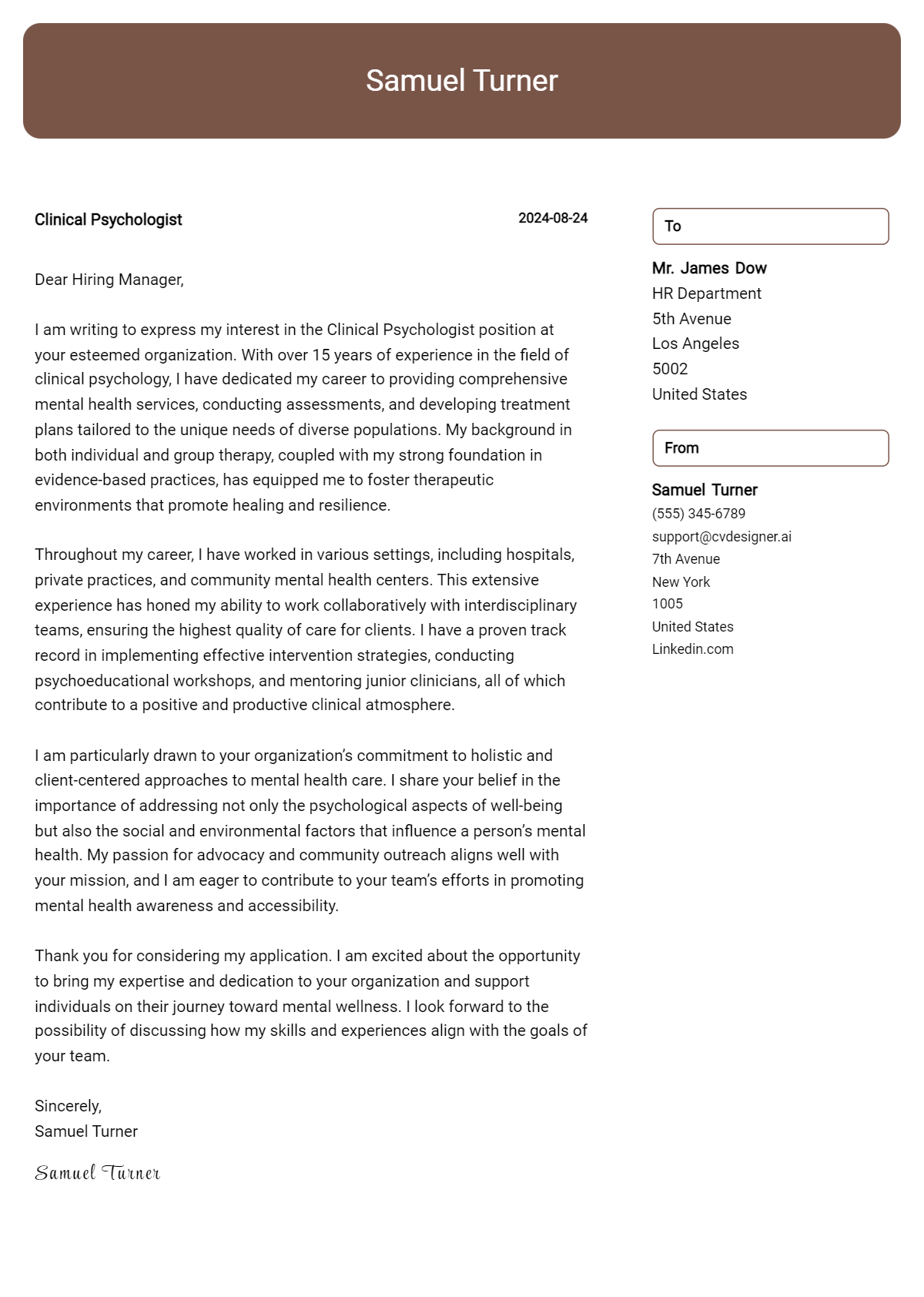 Clinical Psychologist Cover Letter Example for 2026: Top CV Skills Preview