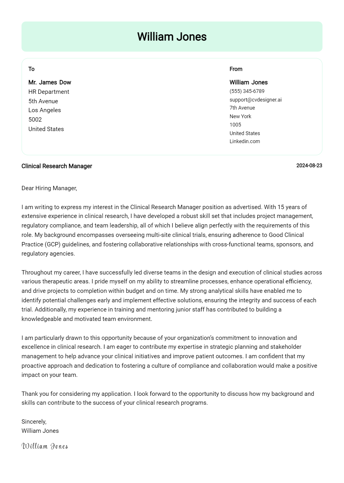 19 Clinical Research Manager Cover Letter Examples for 2026 (Downloadable) Preview