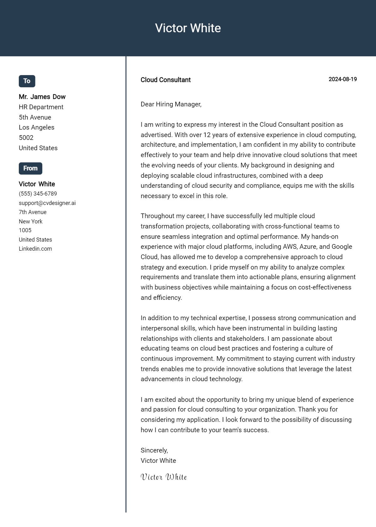 Cloud Consultant Cover Letter Example for 2026 (Complete Writing Guide) Preview