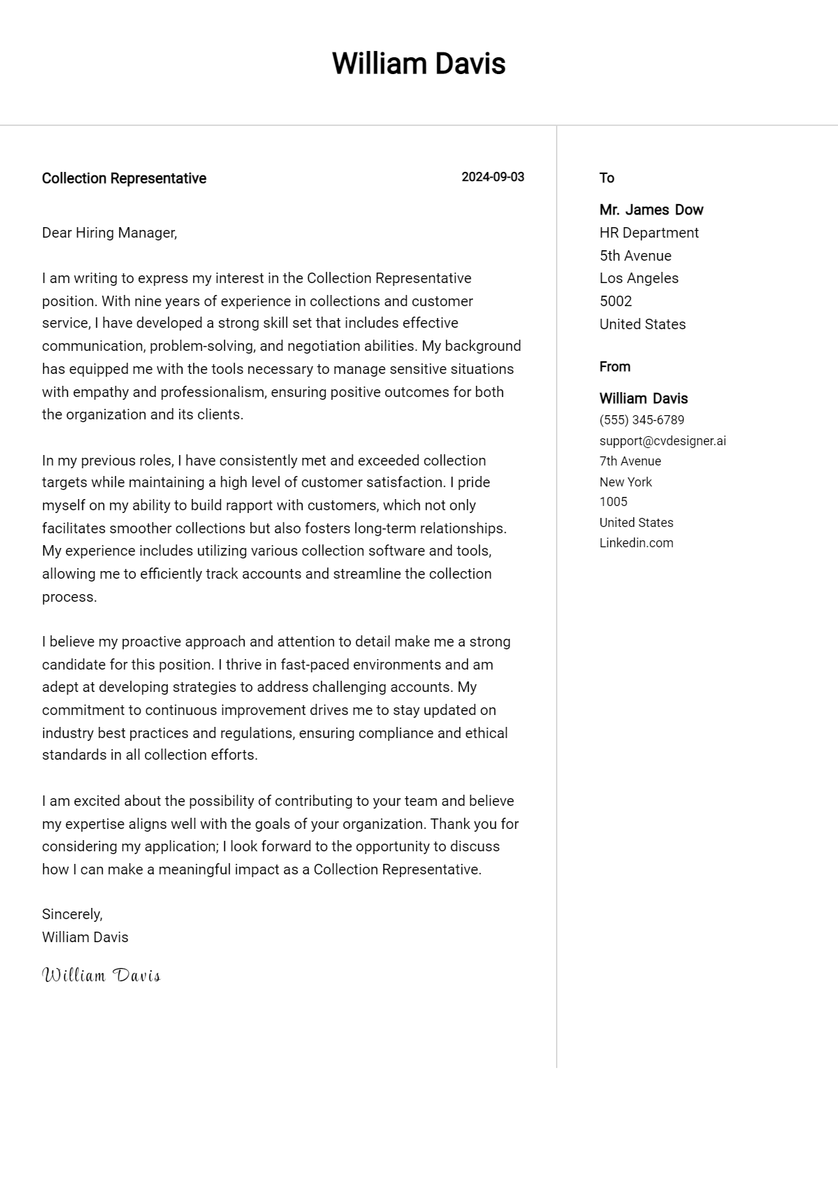Collection Representative Cover Letter Example for 2026: Tips & Templates Preview