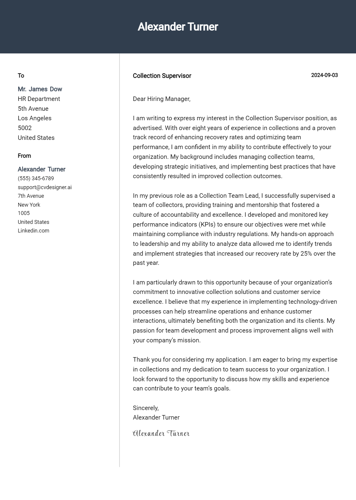 Collection Supervisor Cover Letter Example for 2026: Expert Tips & Templates Preview