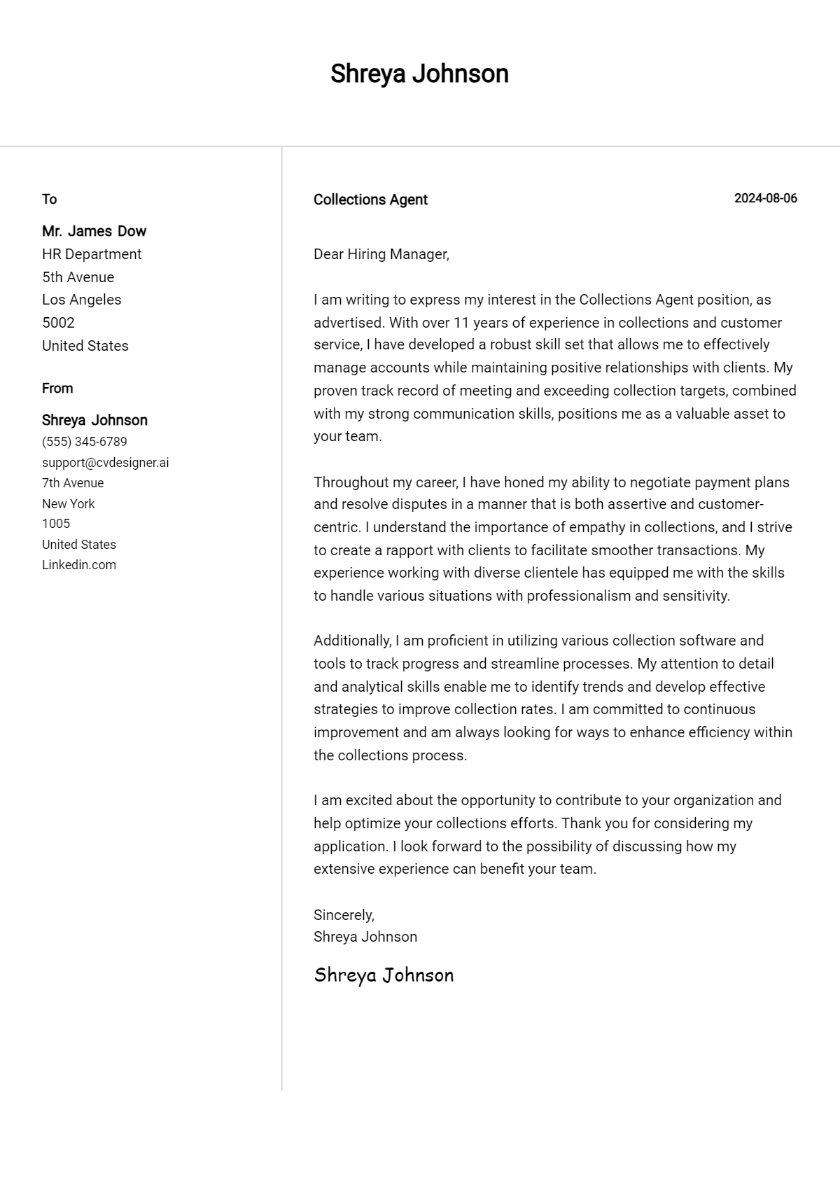 Collections Agent Cover Letter Examples & Samples for 2026 Preview