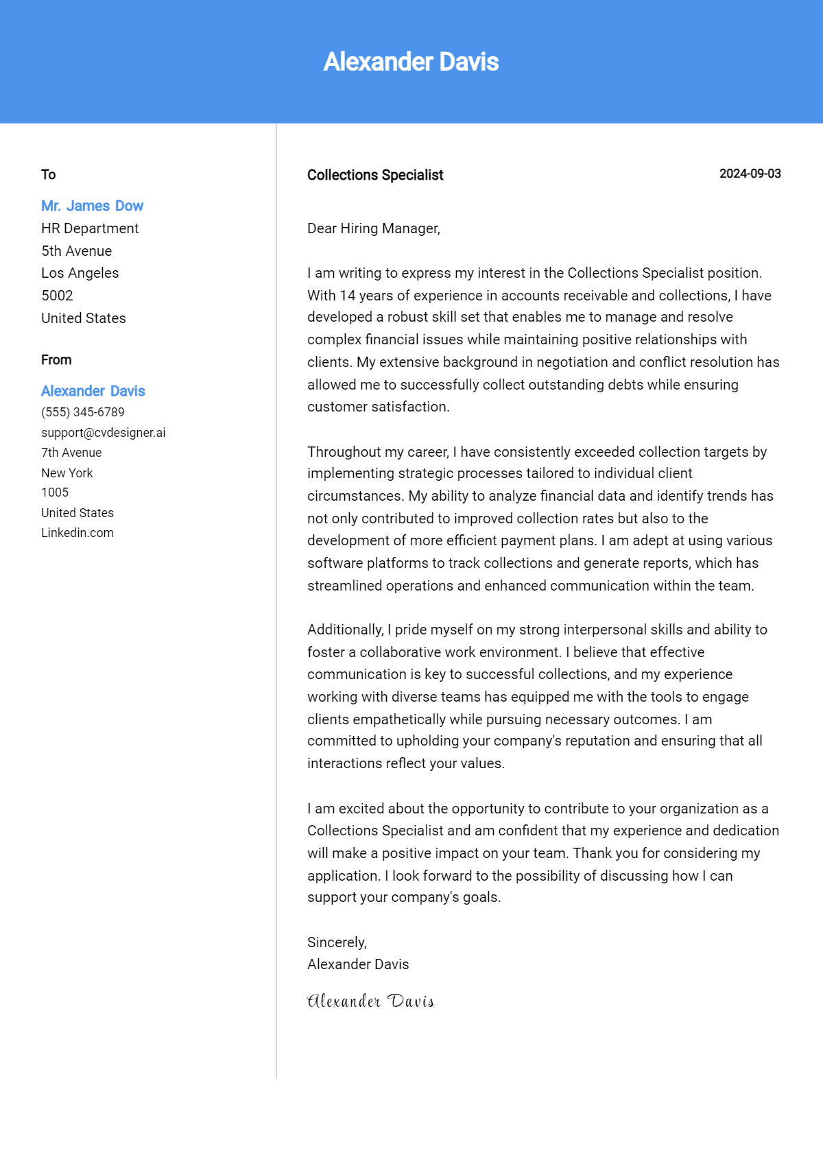 Collections Specialist Cover Letter Example for 2026: Tips & Templates Preview