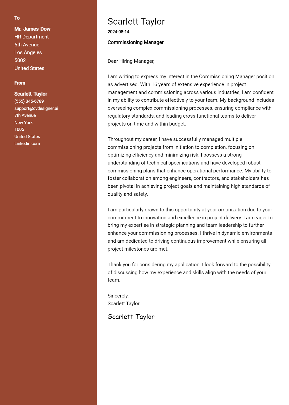 Commissioning Manager Cover Letter Examples and Templates for 2026 Preview