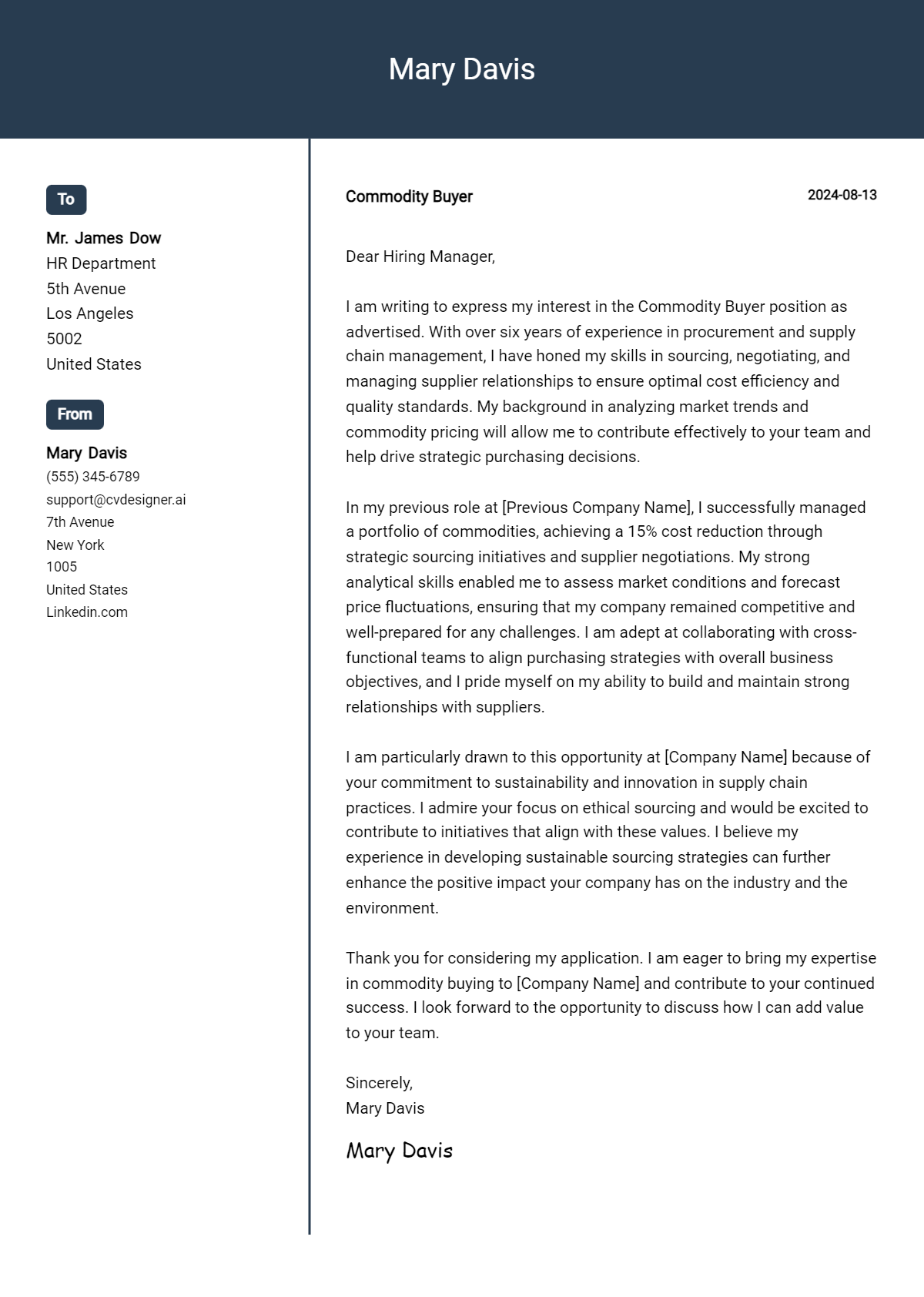 Commodity Buyer Cover Letter Example for 2026 (Complete Writing Guide) Preview