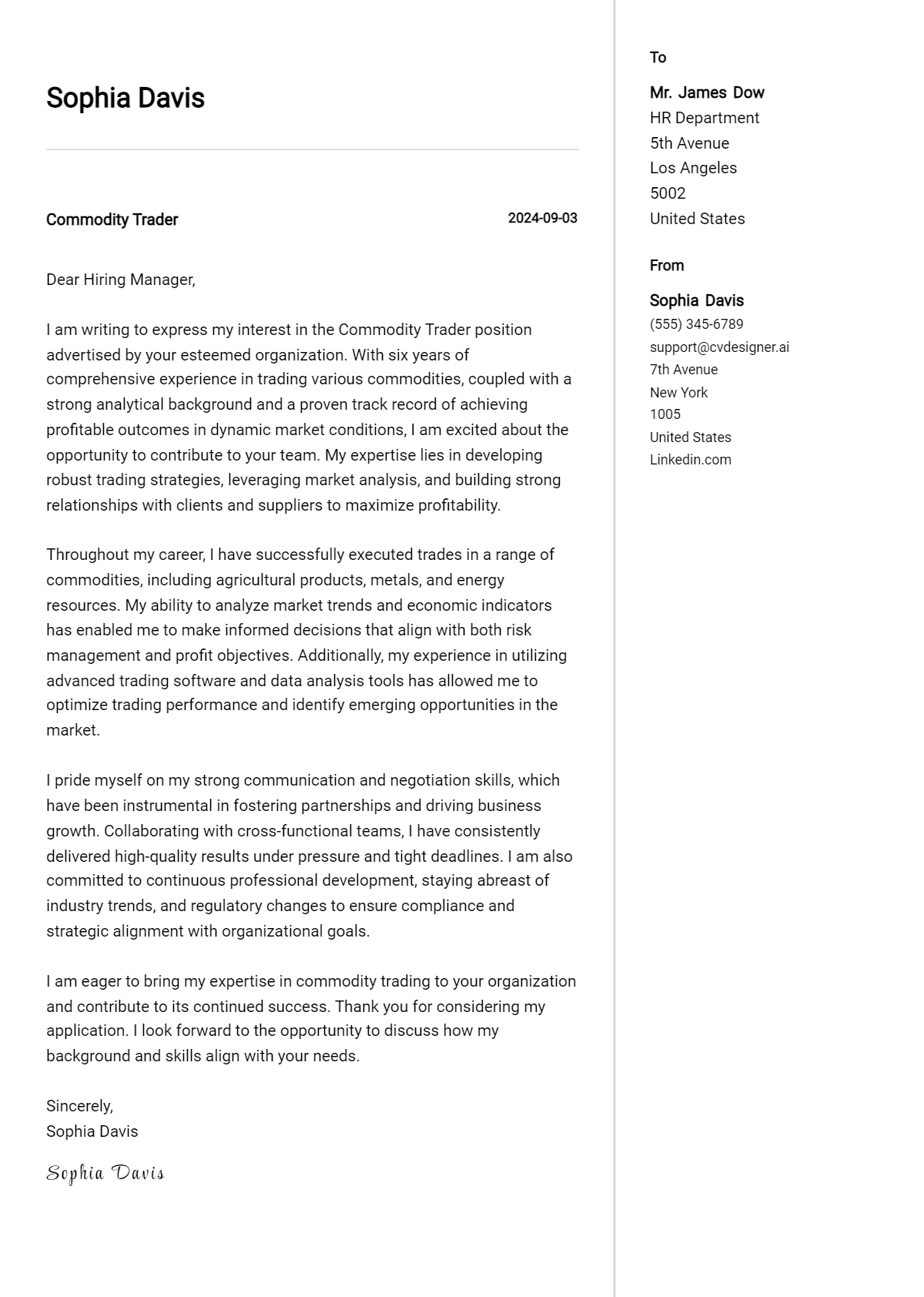 Commodity Trader Cover Letter Samples & Examples 2026 Preview