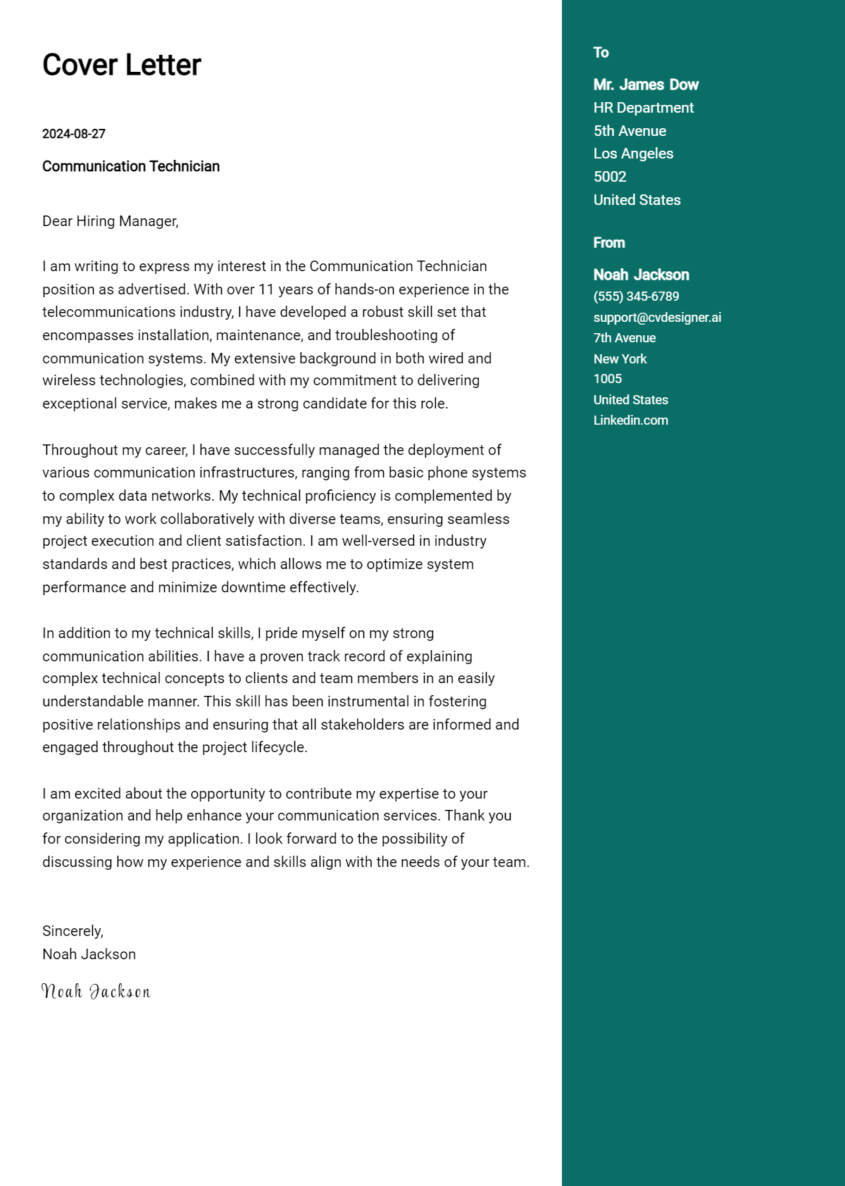 7 Communication Technician Cover Letter Example for 2026 (Writing Guide) Preview