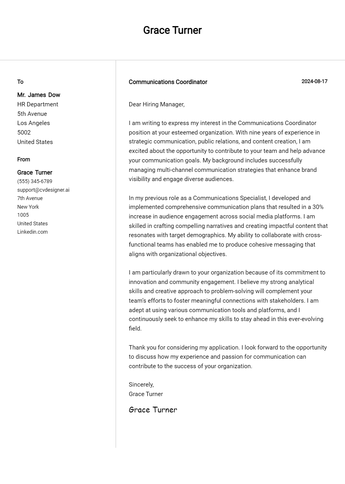 Communications Coordinator Cover Letter Example for 2026: Proven Tips Preview