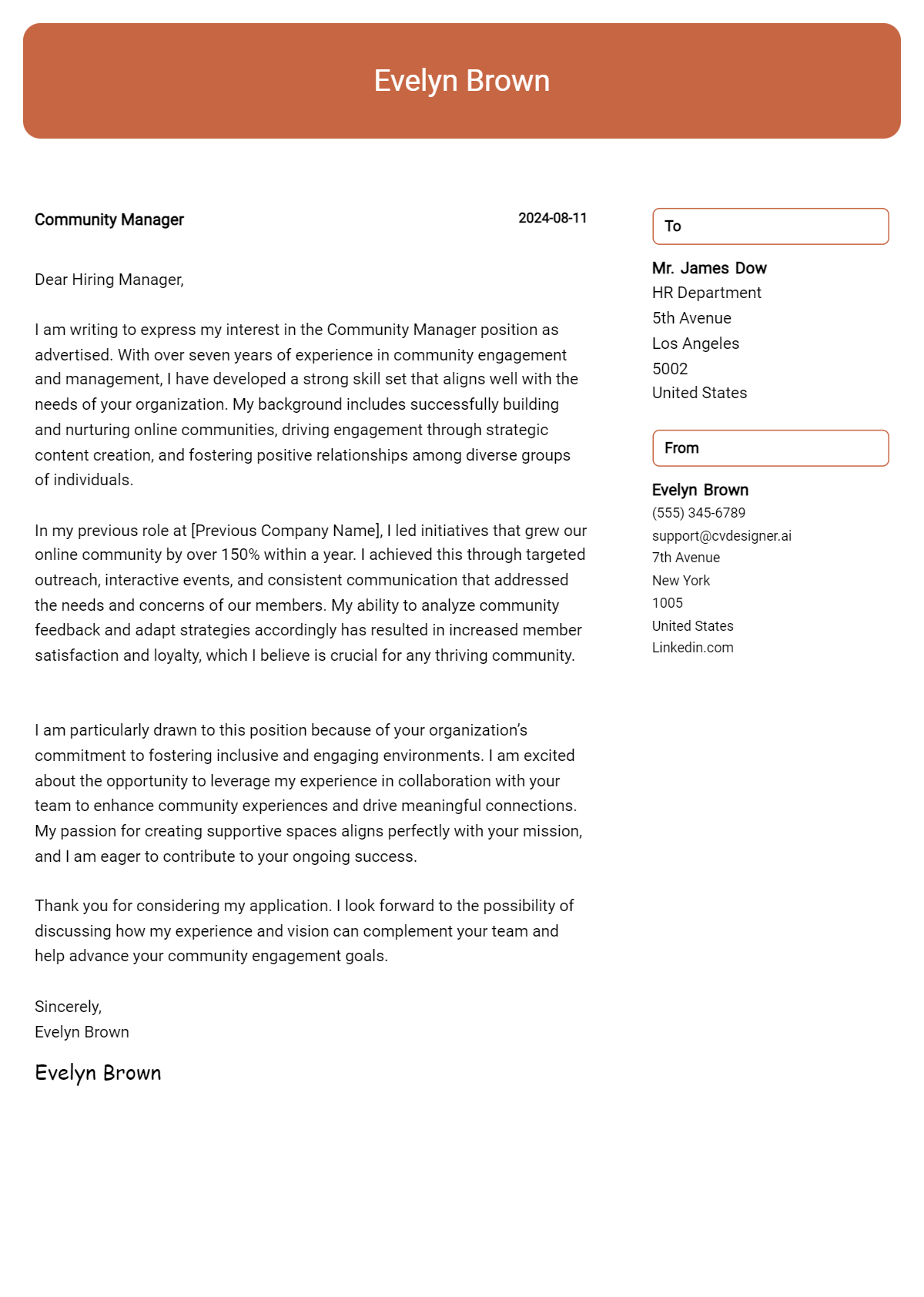 Community Manager Cover Letter Example for 2026 (Free Templates) Preview