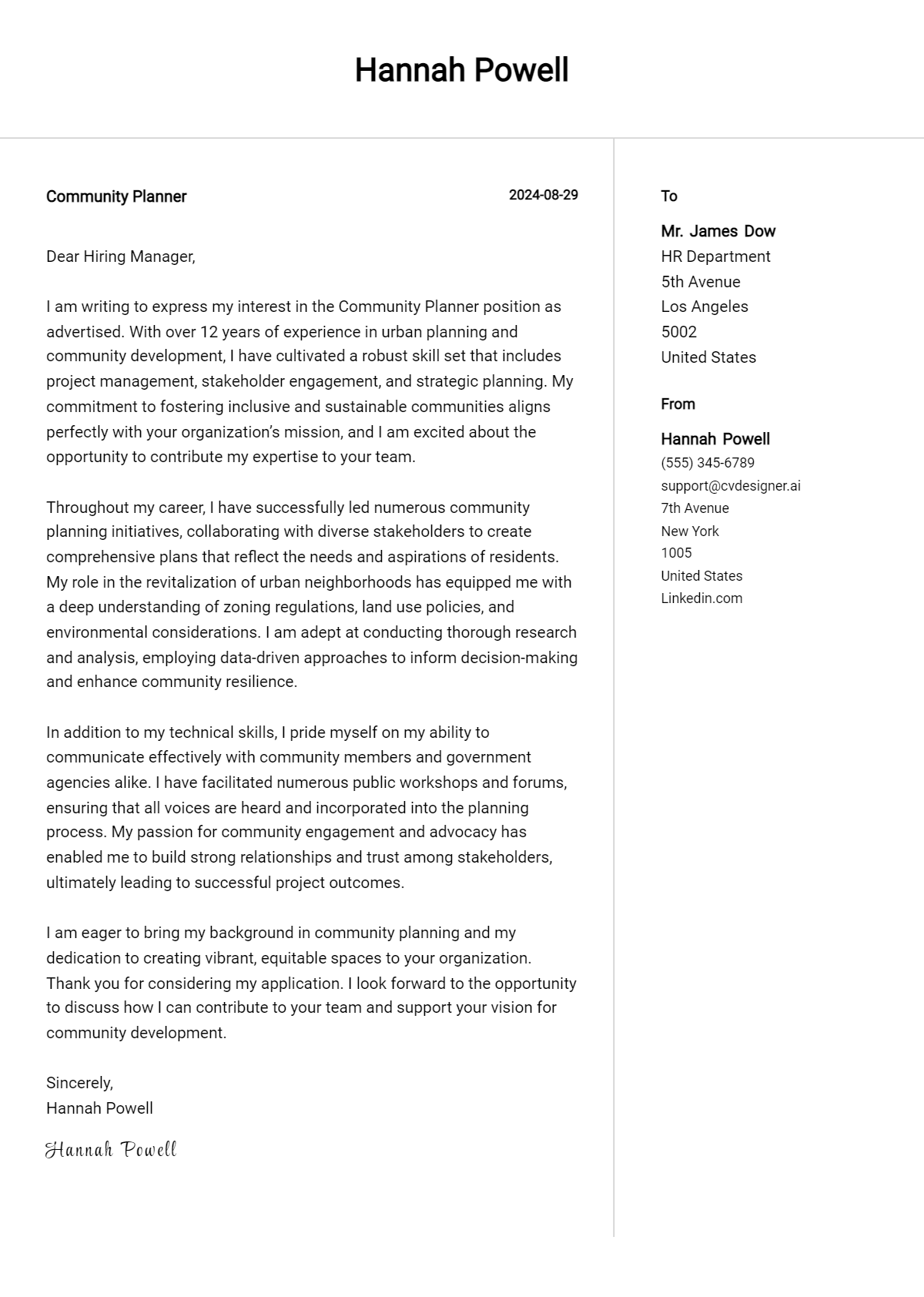 Community Planner Cover Letter Example for 2026: Ultimate Guide Preview