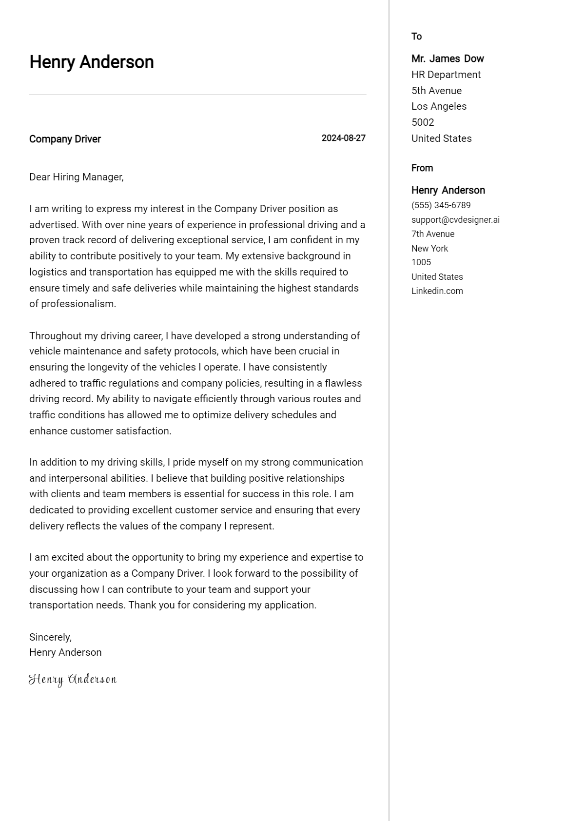 10 Company Driver Cover Letter Samples & Examples 2026 Preview