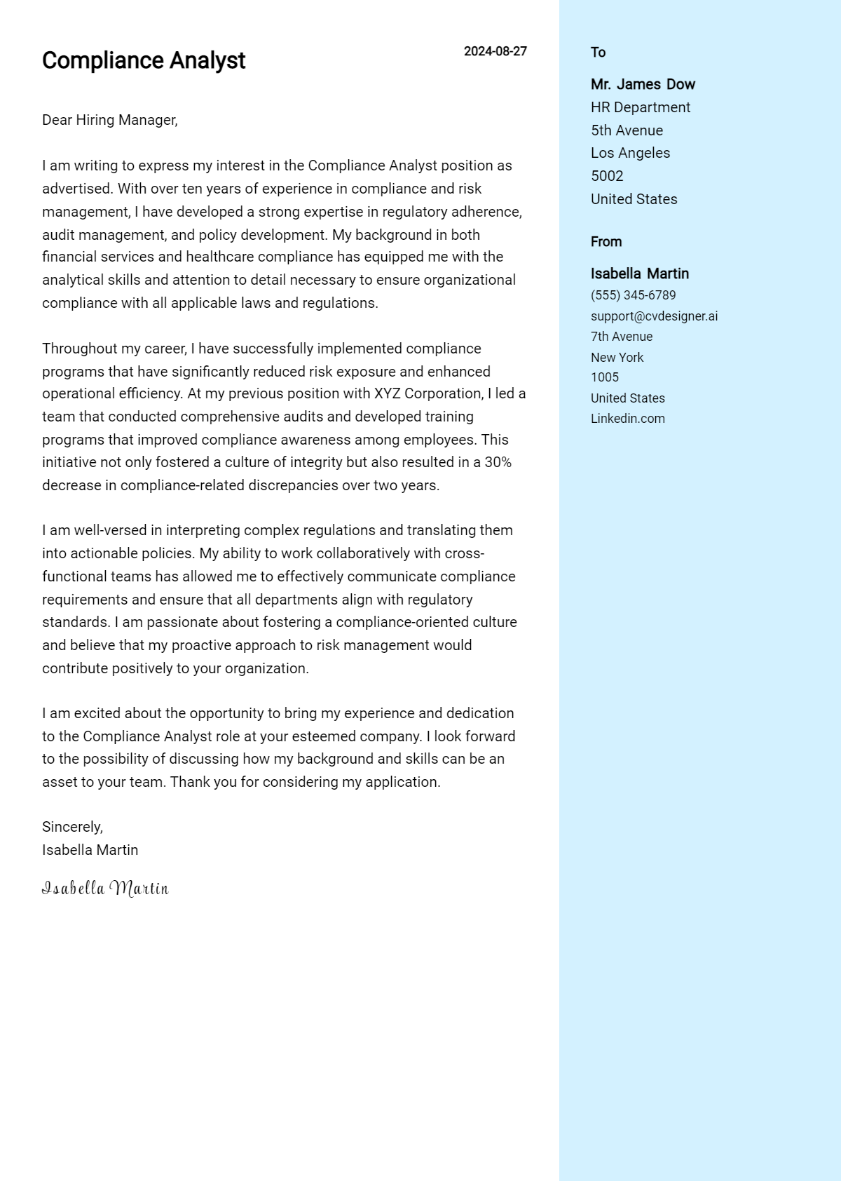 Compliance Analyst Cover Letter Example for 2026: Ultimate Guide Preview