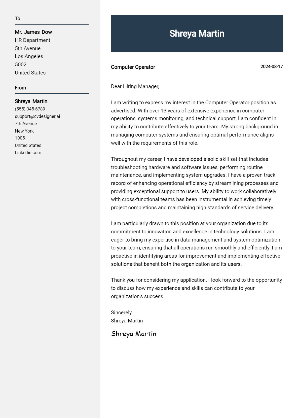 Computer Operator Cover Letter Example for 2026: Expert Tips & Templates Preview