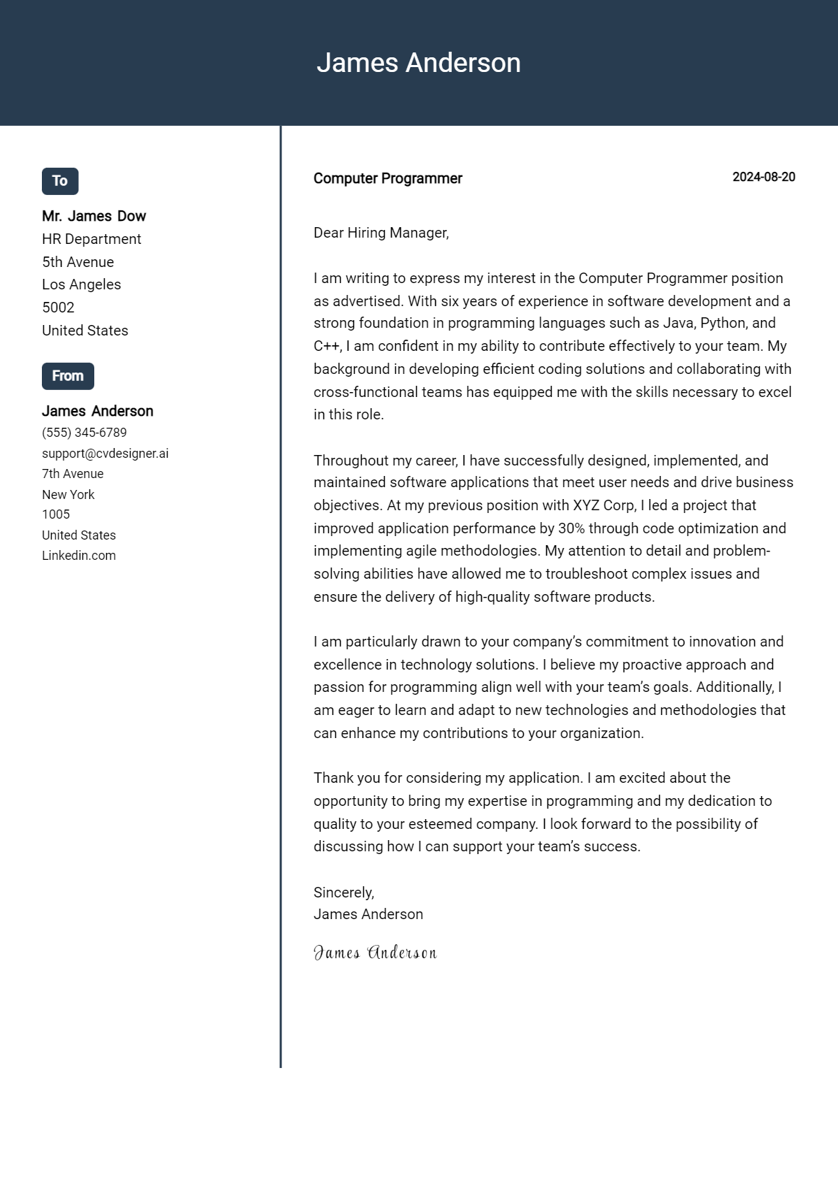 Computer Programmer Cover Letter Examples and Templates for 2026 Preview