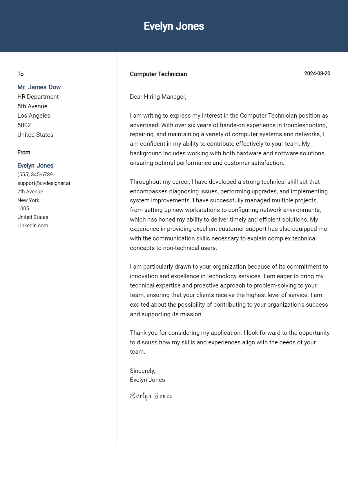 Computer Technician Cover Letter Samples & Examples 2026 Preview