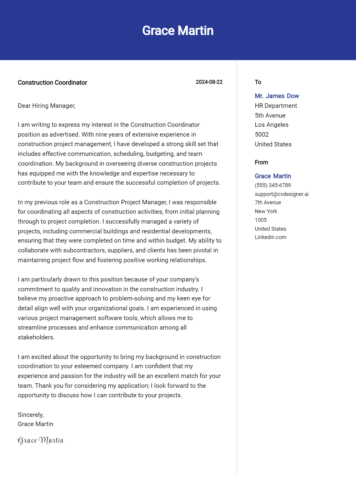 Construction Coordinator Cover Letter Example for 2026: Expert Tips & Templates Preview