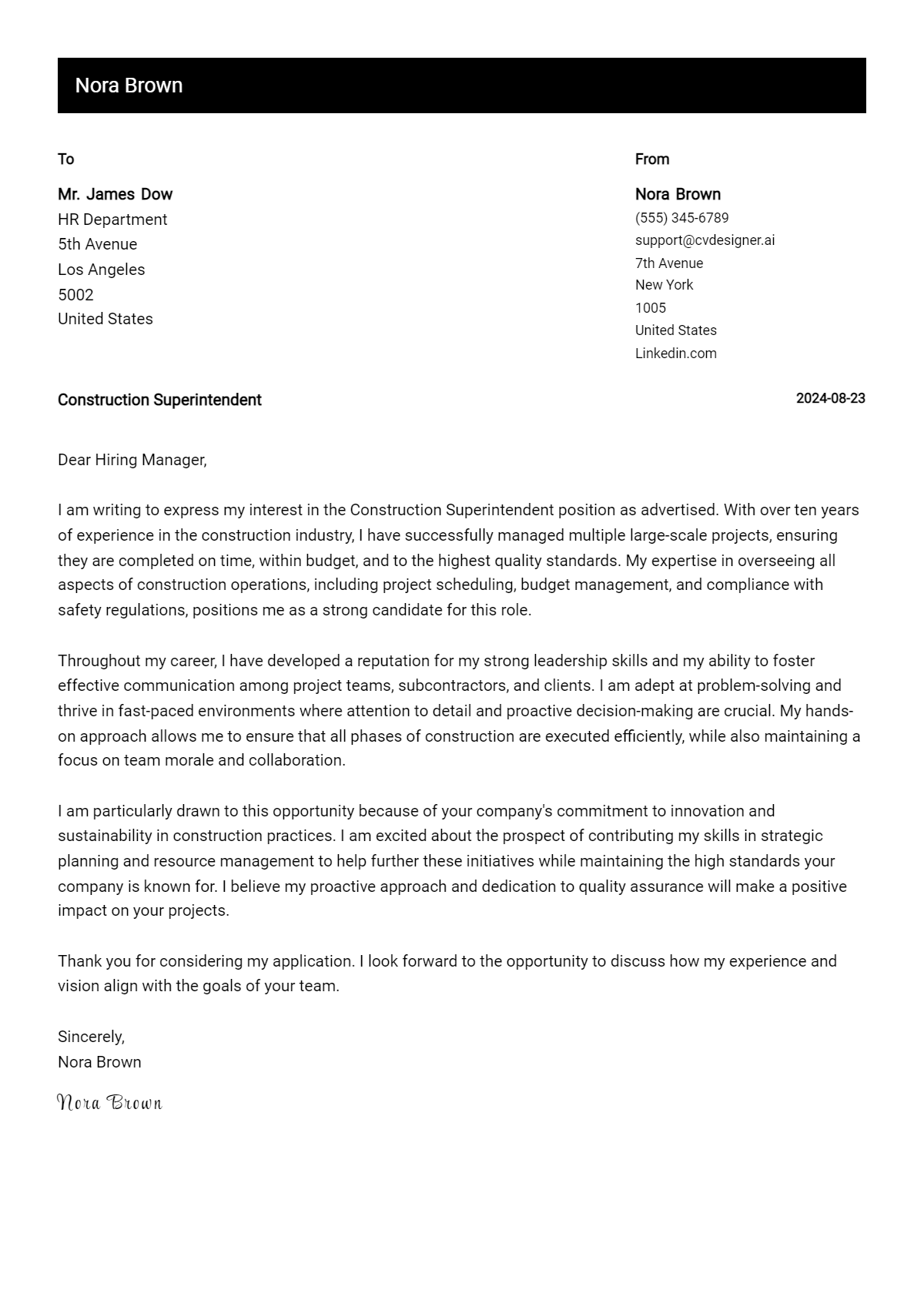 Construction Superintendent Cover Letter Examples & Samples for 2026 Preview