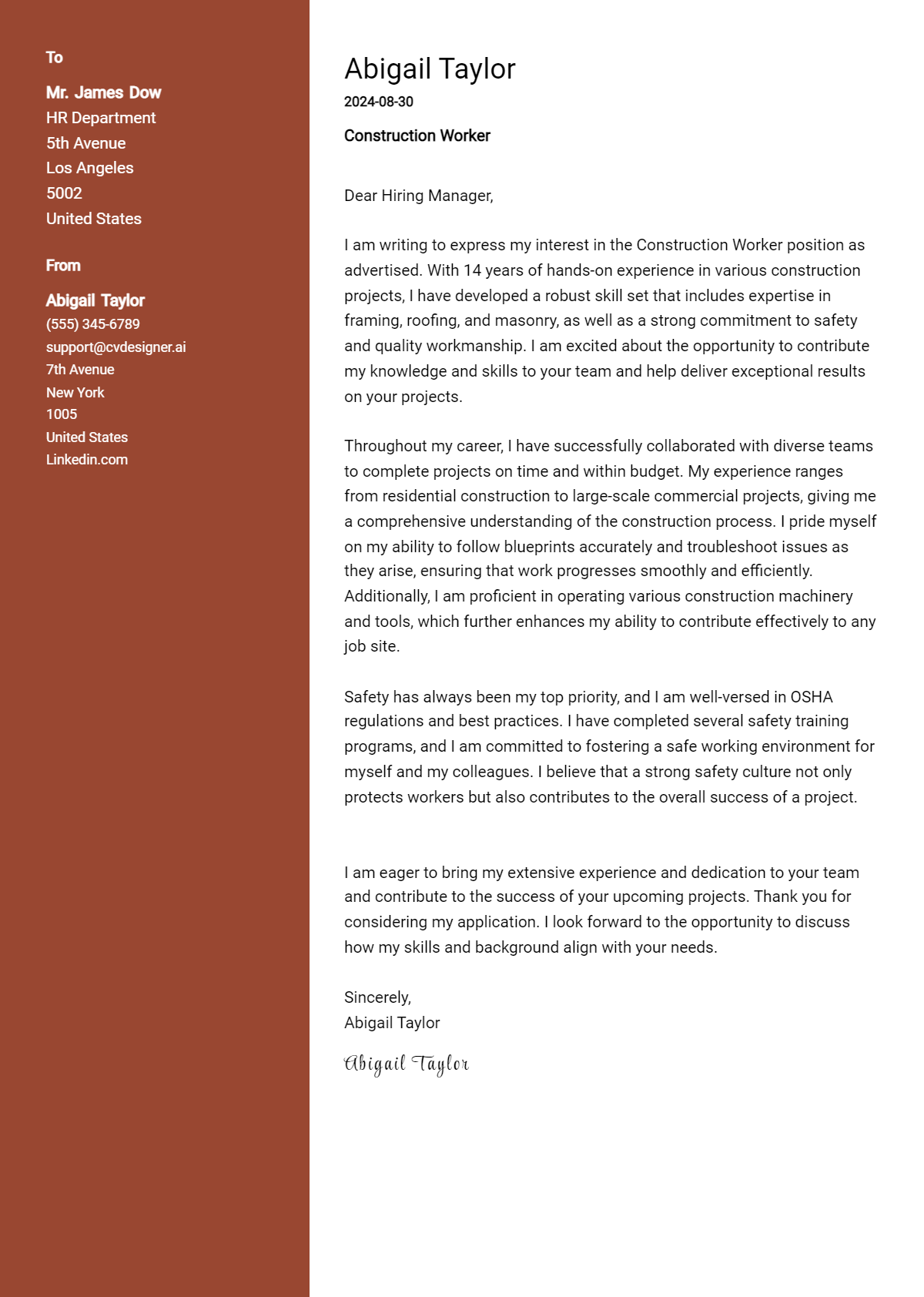 21 Construction Worker Cover Letter Examples for 2026: Ultimate Guide Preview