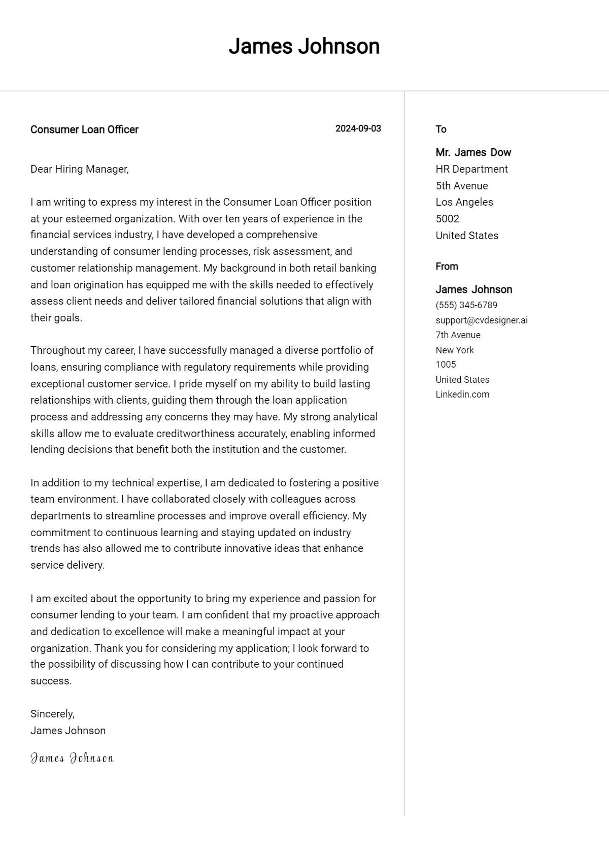Consumer Loan Officer Cover Letter Example for 2026: Free Templates Preview