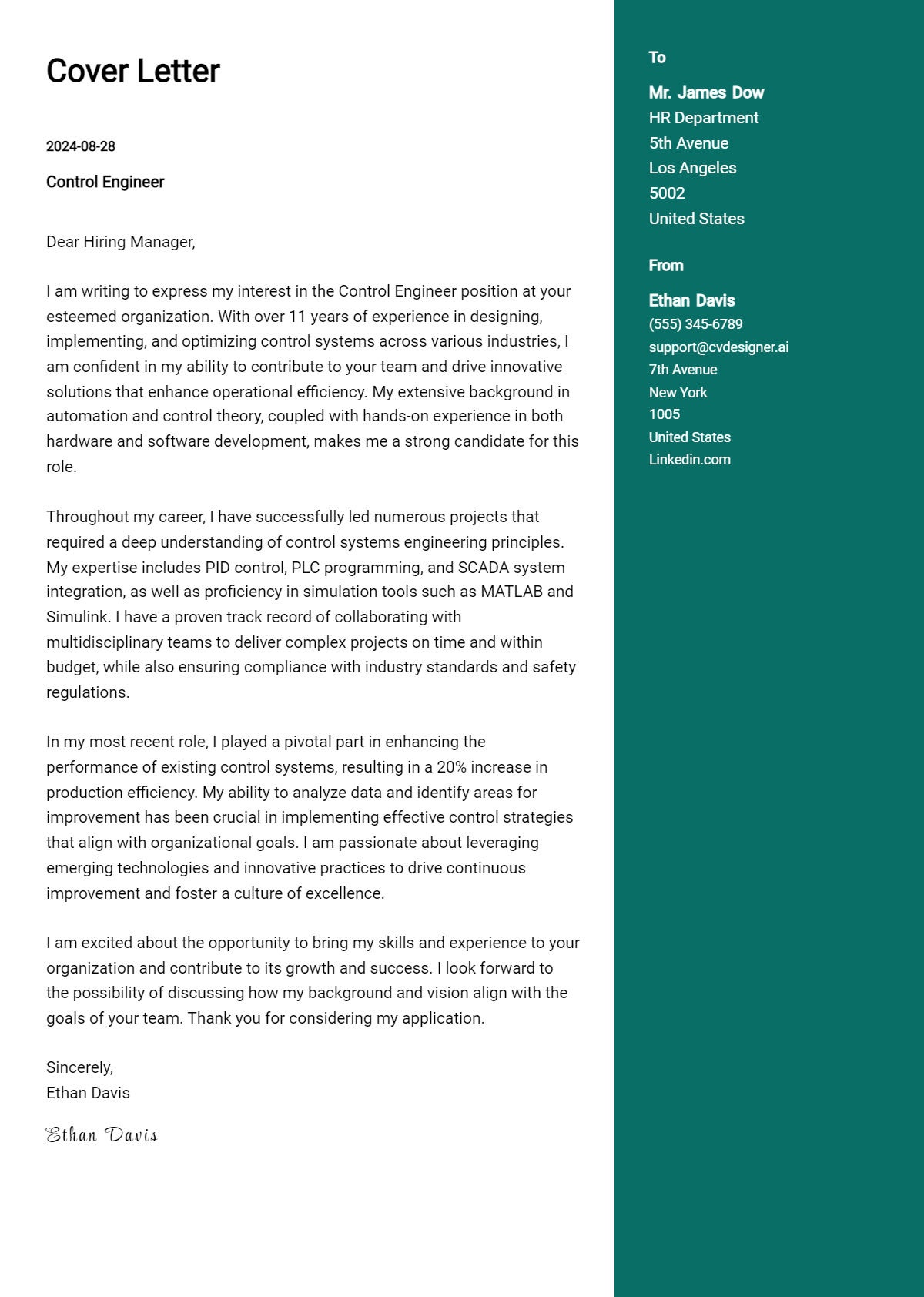 Control Engineer Cover Letter Example for 2026 (Writing Guide) Preview